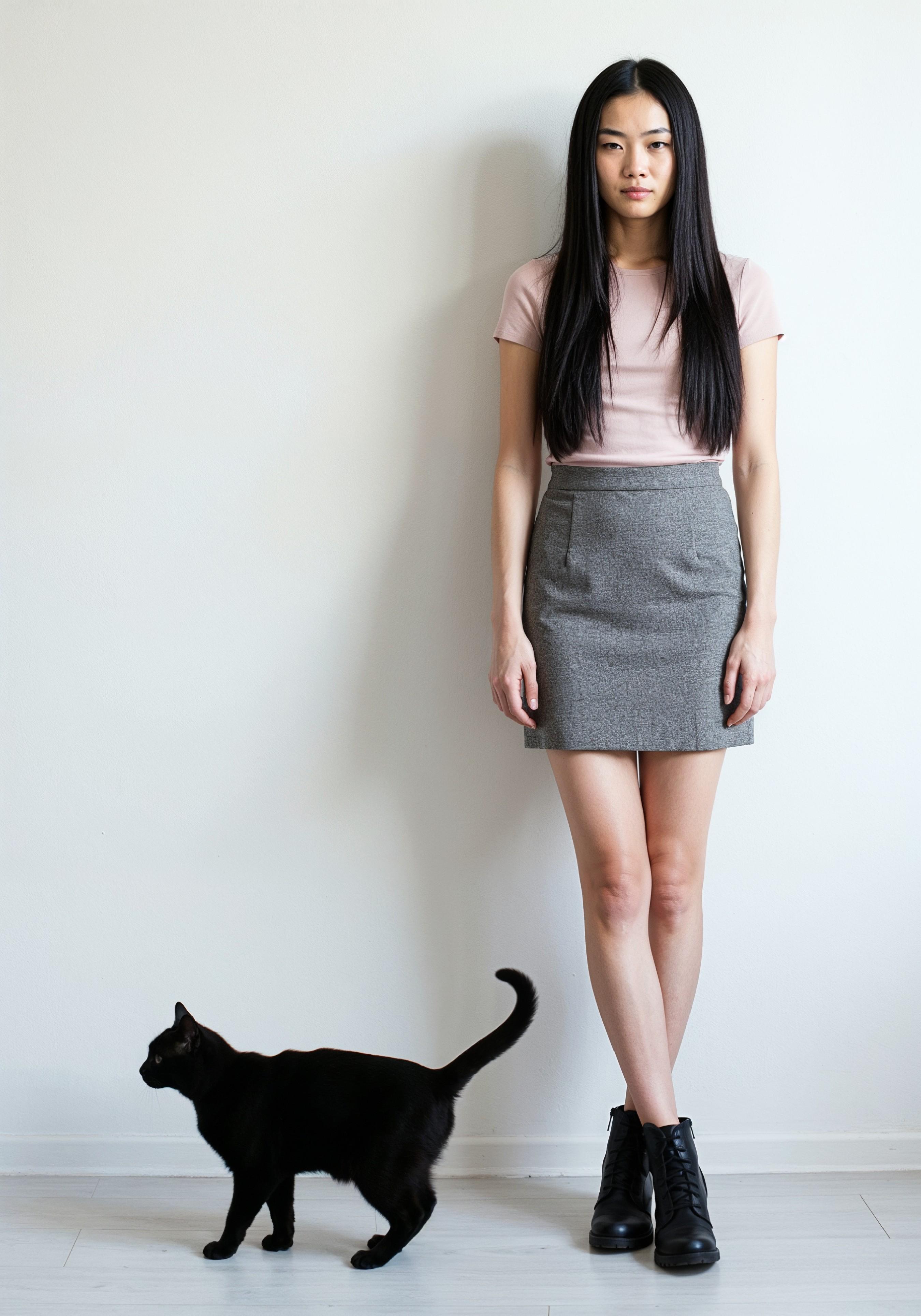 Young Woman Holding Pet Cat Lifestyle Portrait with Casual Fashion and Animal Companion