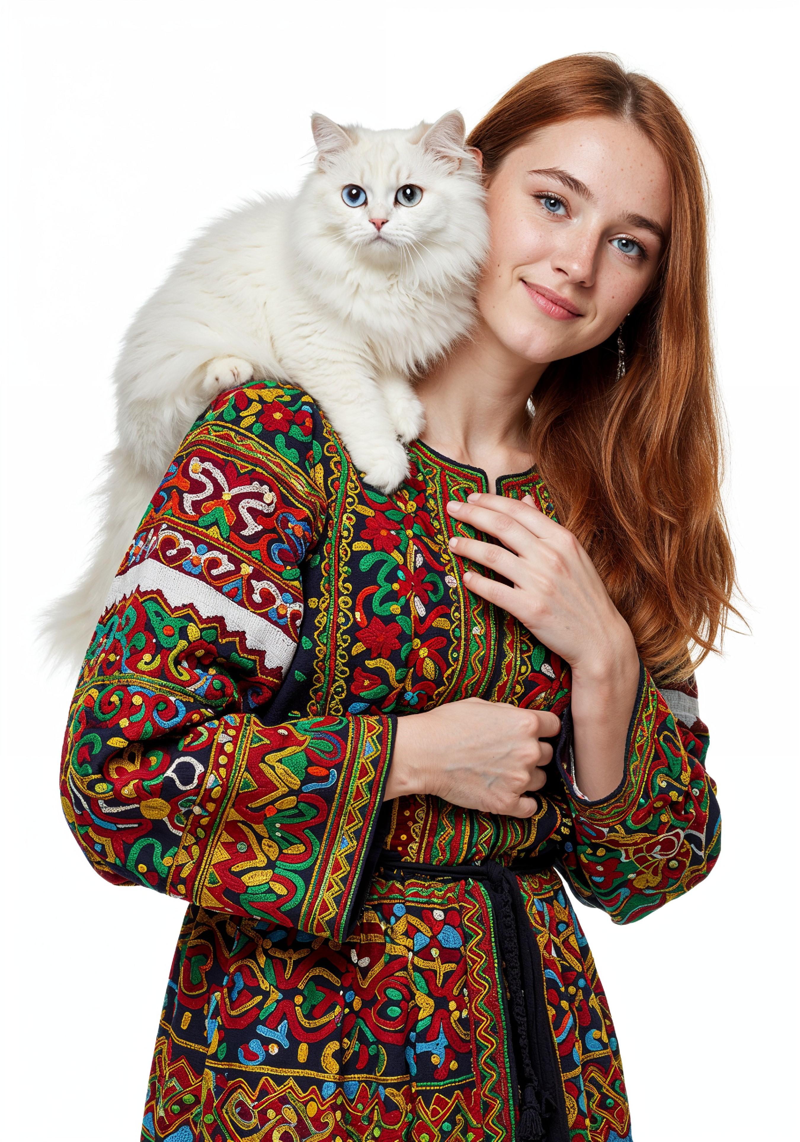 Young Woman Holding Pet Cat Lifestyle Portrait with Casual Fashion and Animal Companion