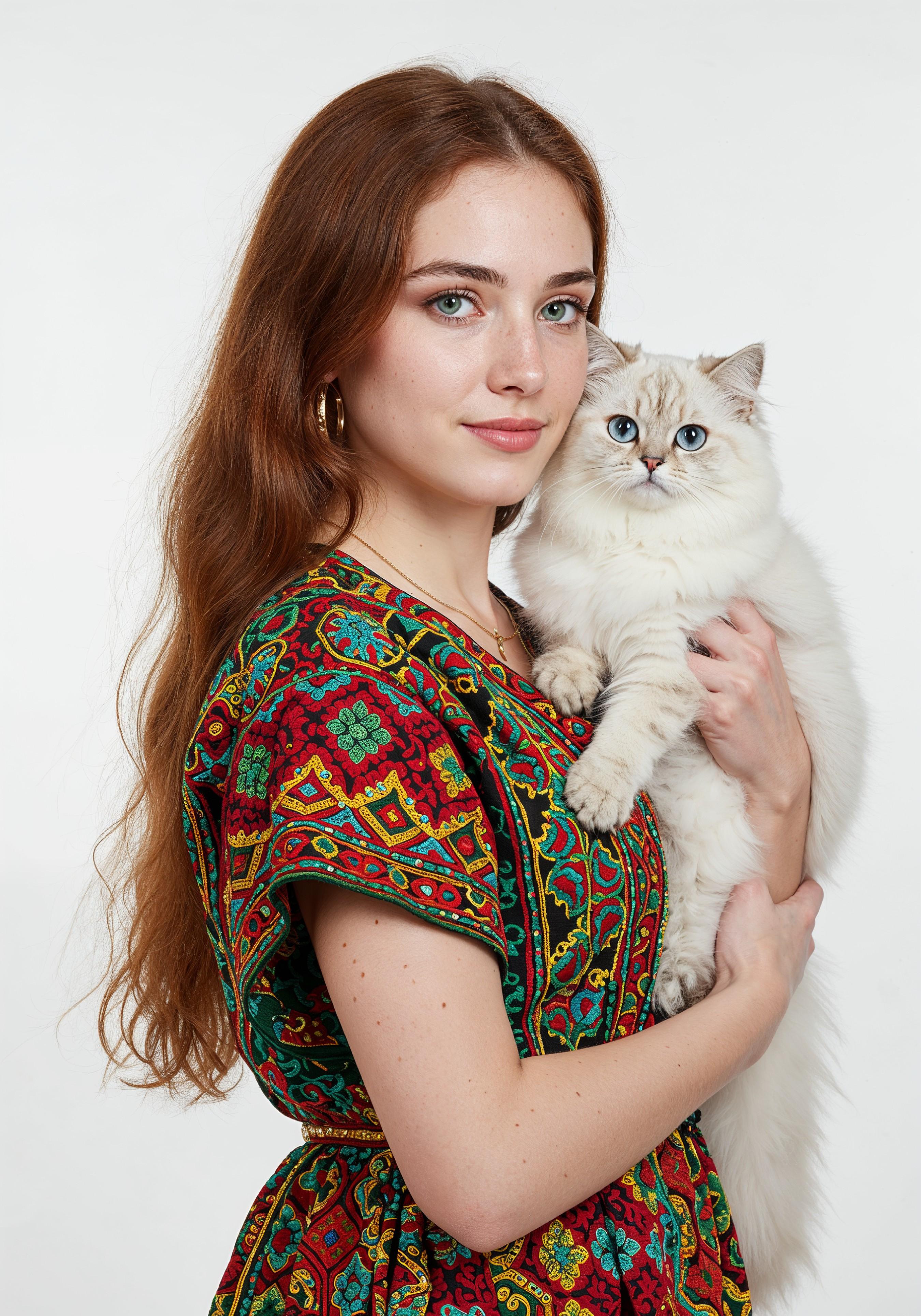 Young Woman Holding Pet Cat Lifestyle Portrait with Casual Fashion and Animal Companion