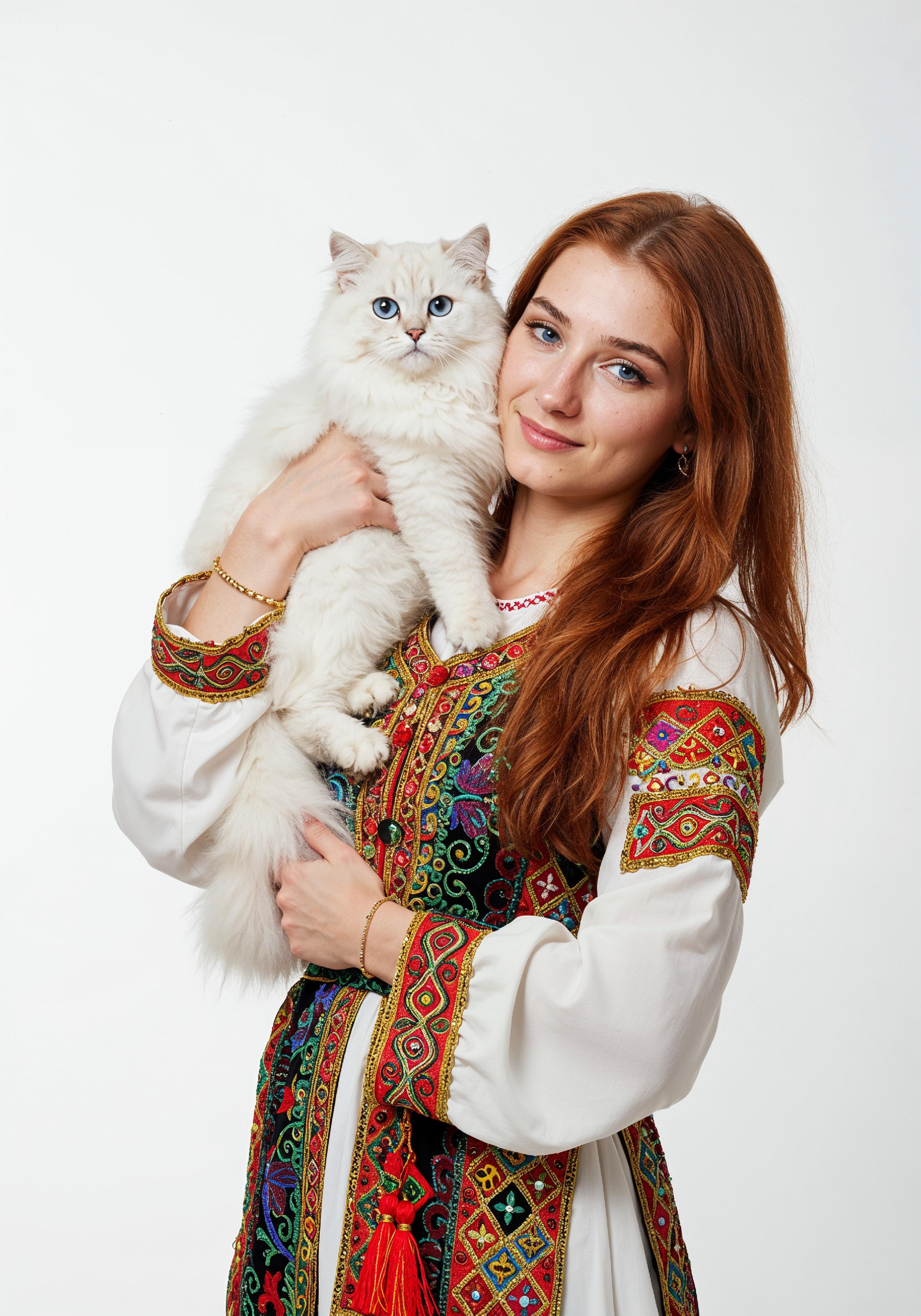 Young Woman Holding Pet Cat Lifestyle Portrait with Casual Fashion and Animal Companion