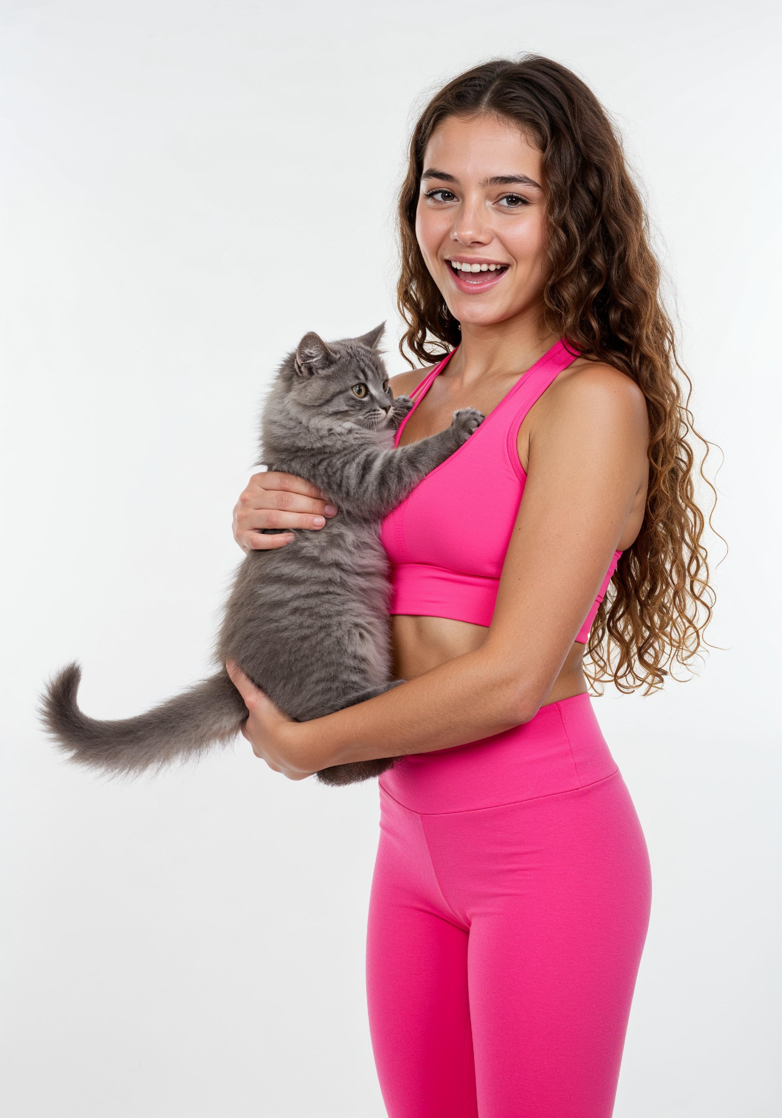 Young Woman Holding Pet Cat Lifestyle Portrait with Casual Fashion and Animal Companion