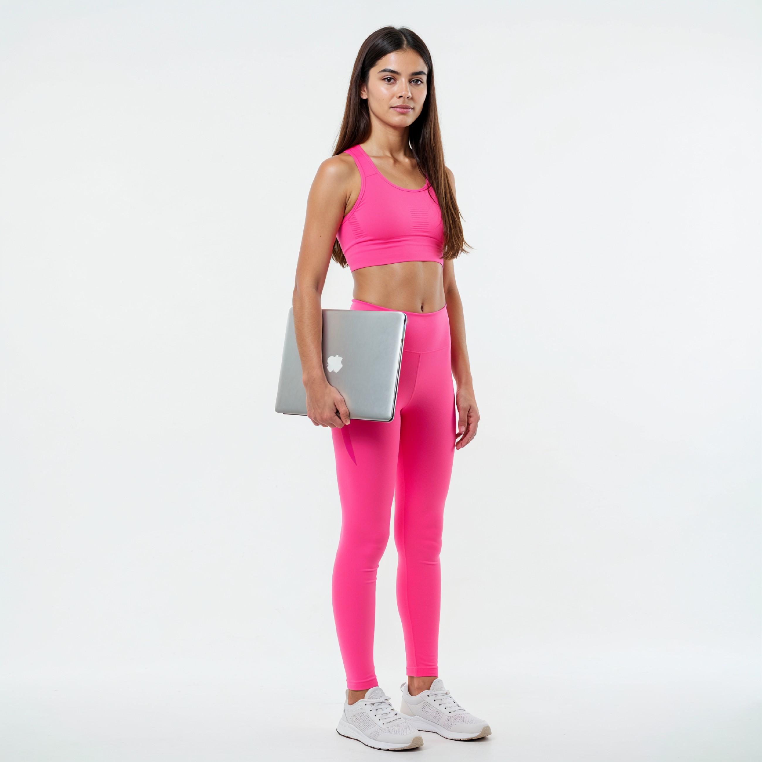 Young Woman Using Laptop While Standing Isolated on White Background, Technology Concept