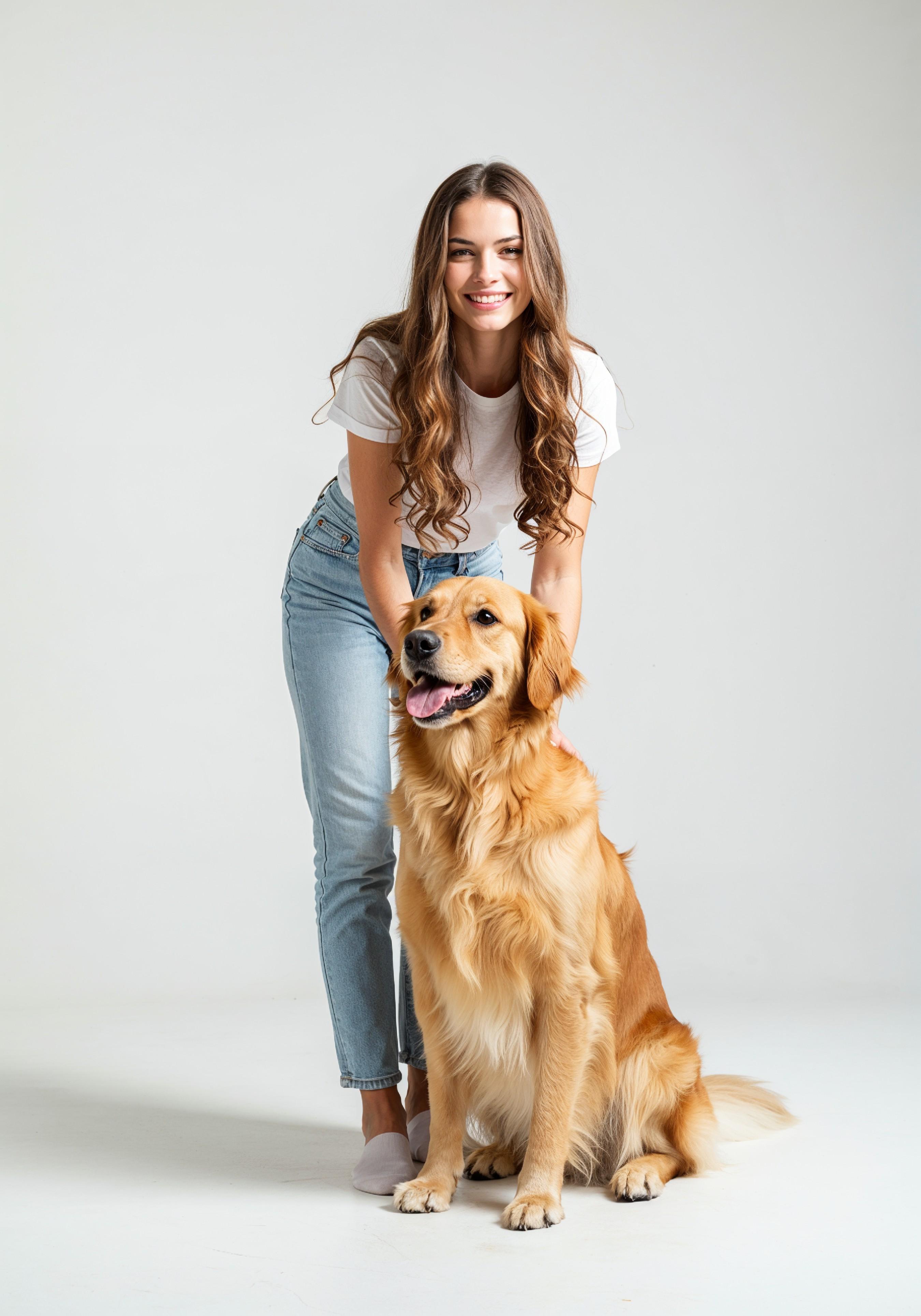 Young Woman with Pet Dog Lifestyle Portrait in Casual Fashion and Animal Companion Theme