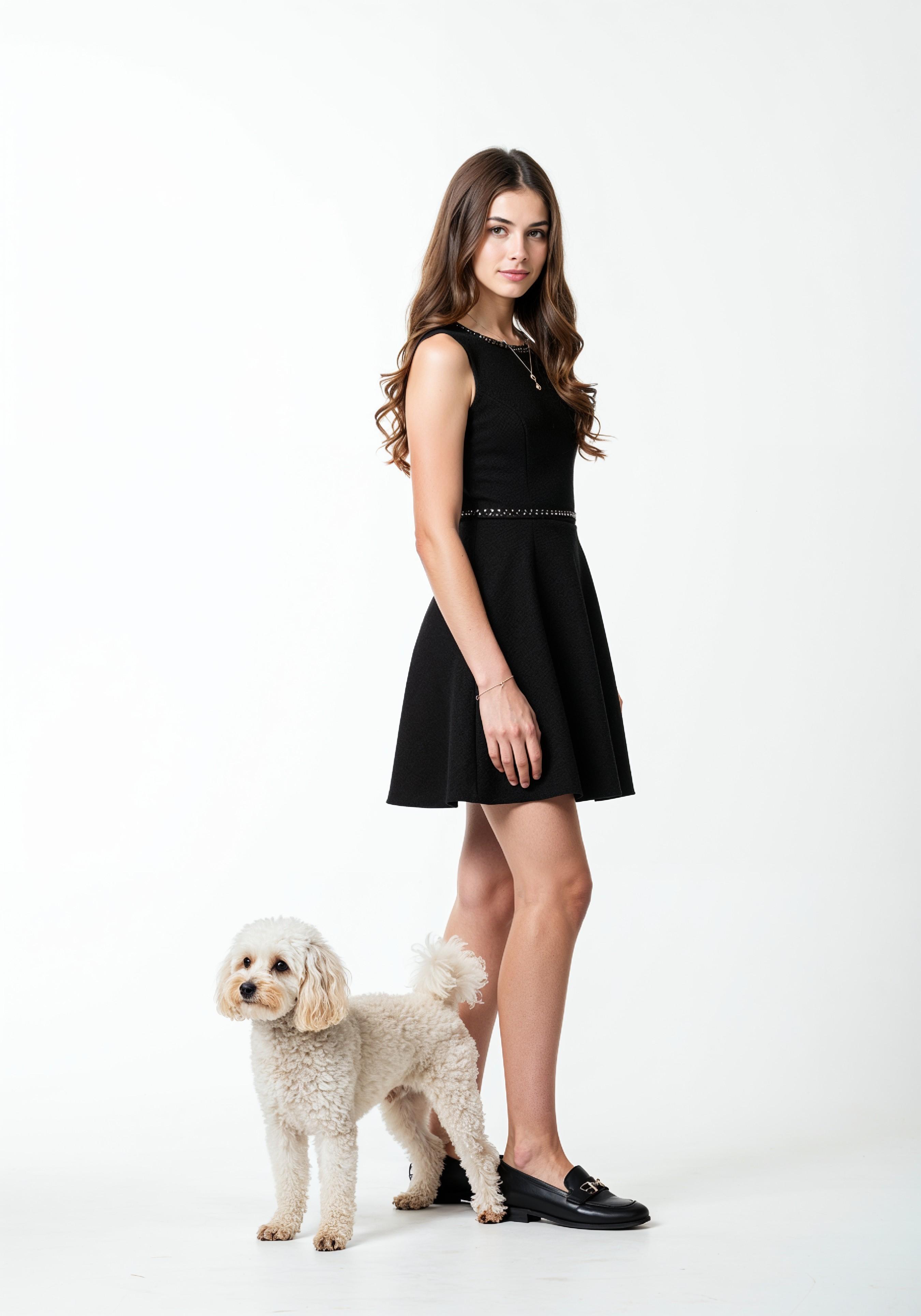 Young Woman with Pet Dog Lifestyle Portrait in Casual Fashion and Animal Companion Theme