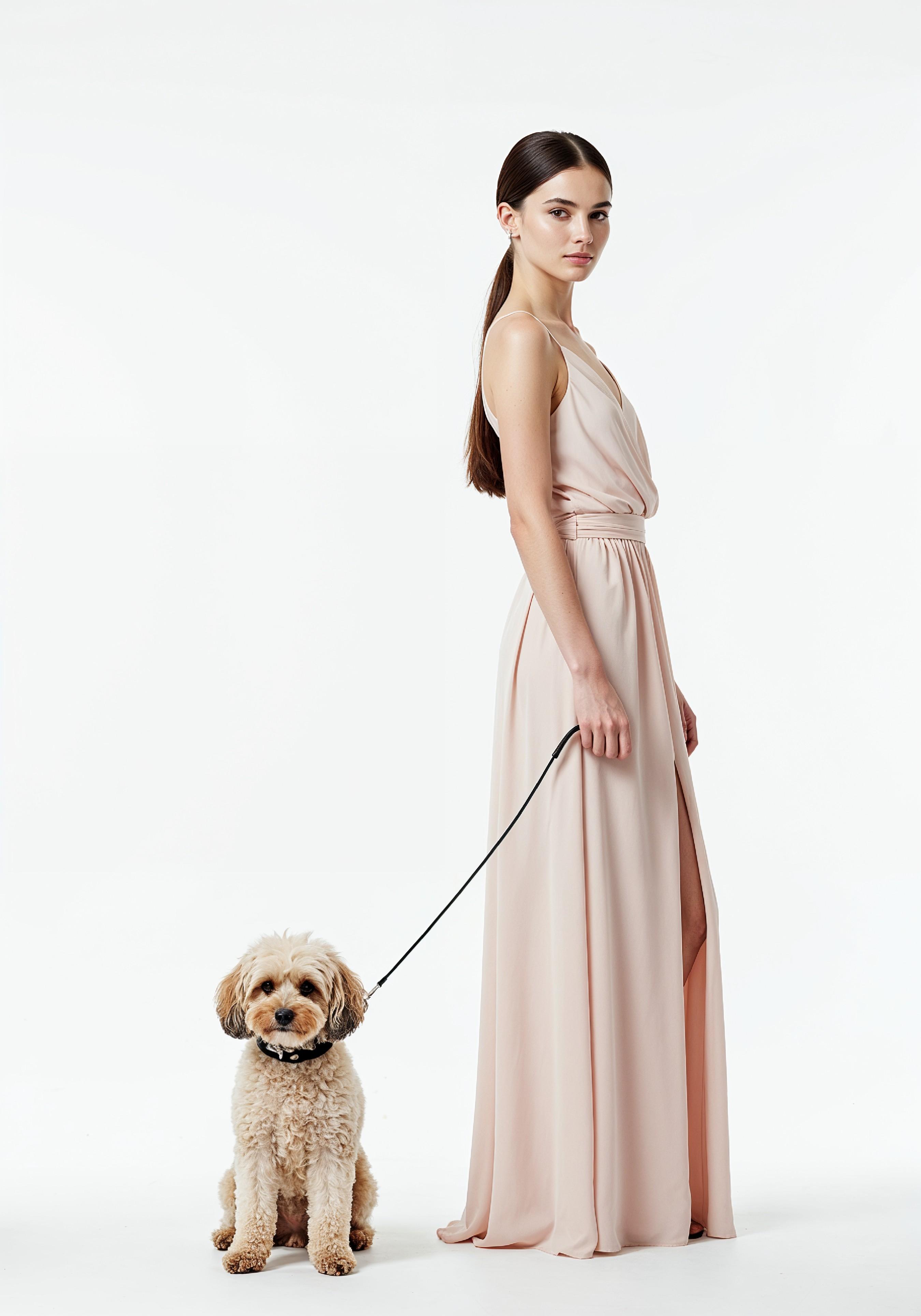 Young Woman with Pet Dog Lifestyle Portrait in Casual Fashion and Animal Companion Theme