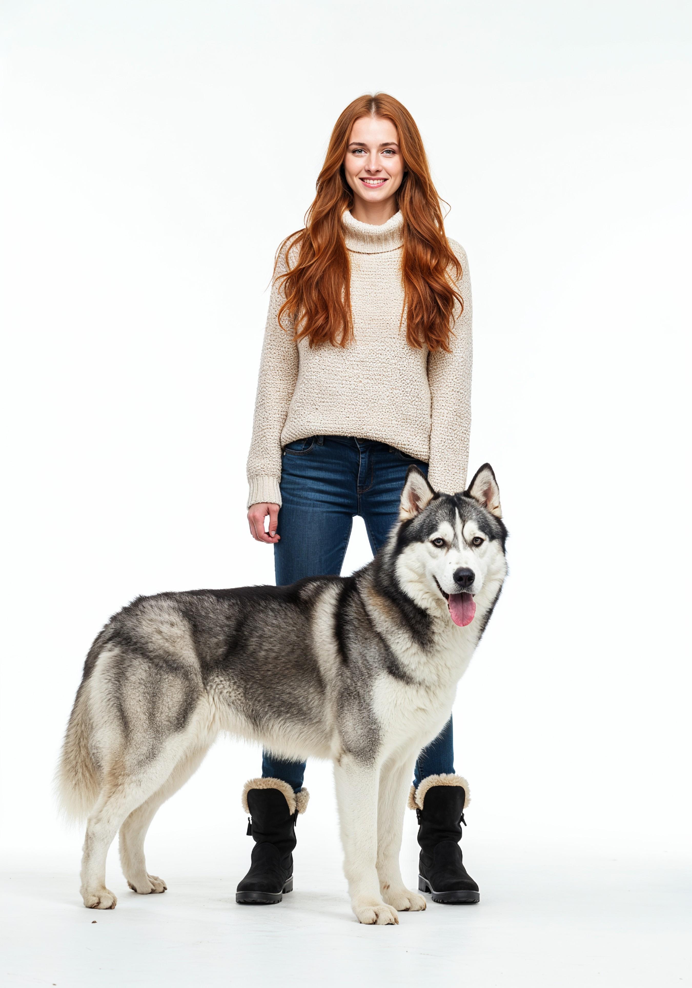 Young Woman with Pet Dog Lifestyle Portrait in Casual Fashion and Animal Companion Theme