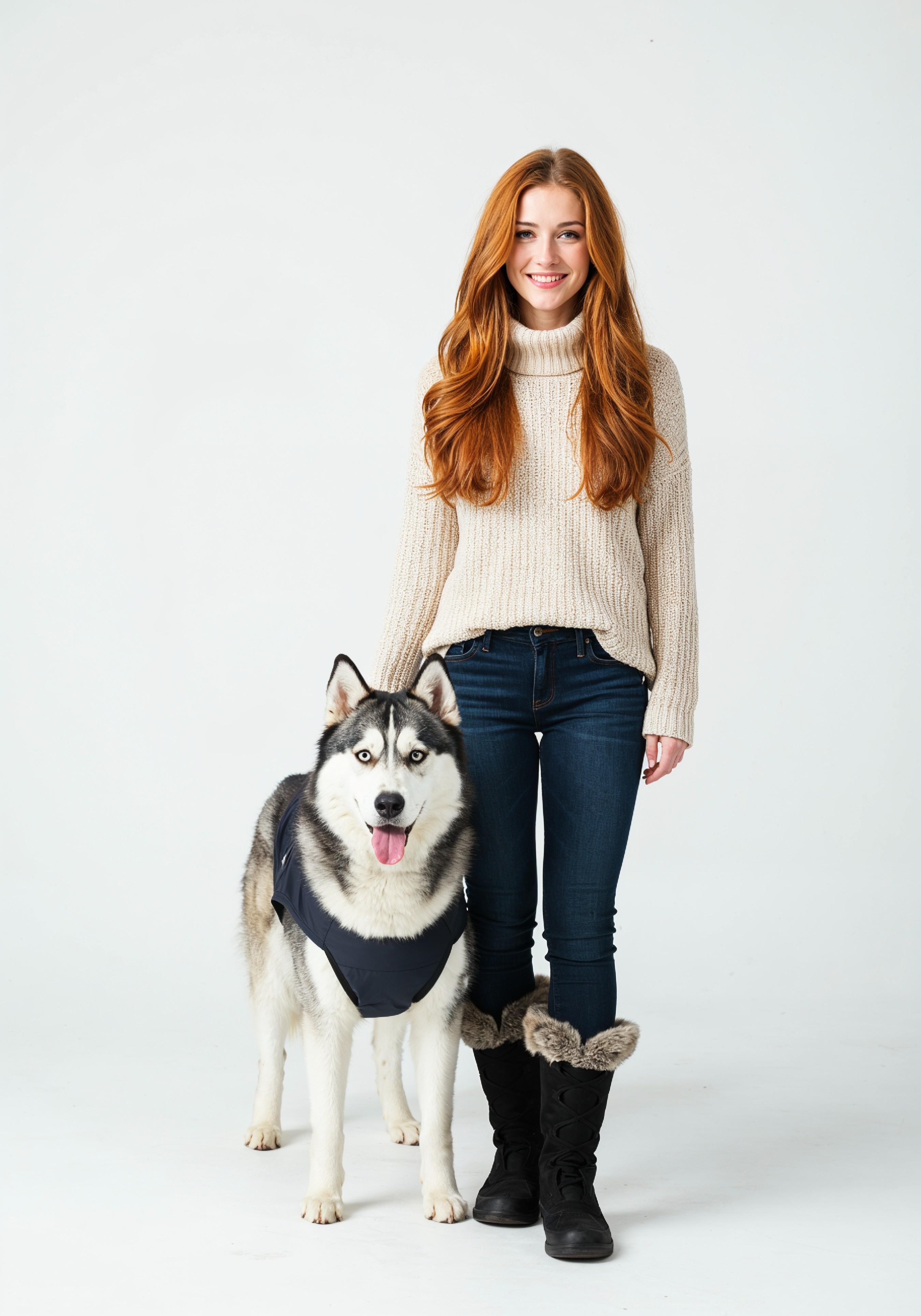 Young Woman with Pet Dog Lifestyle Portrait in Casual Fashion and Animal Companion Theme