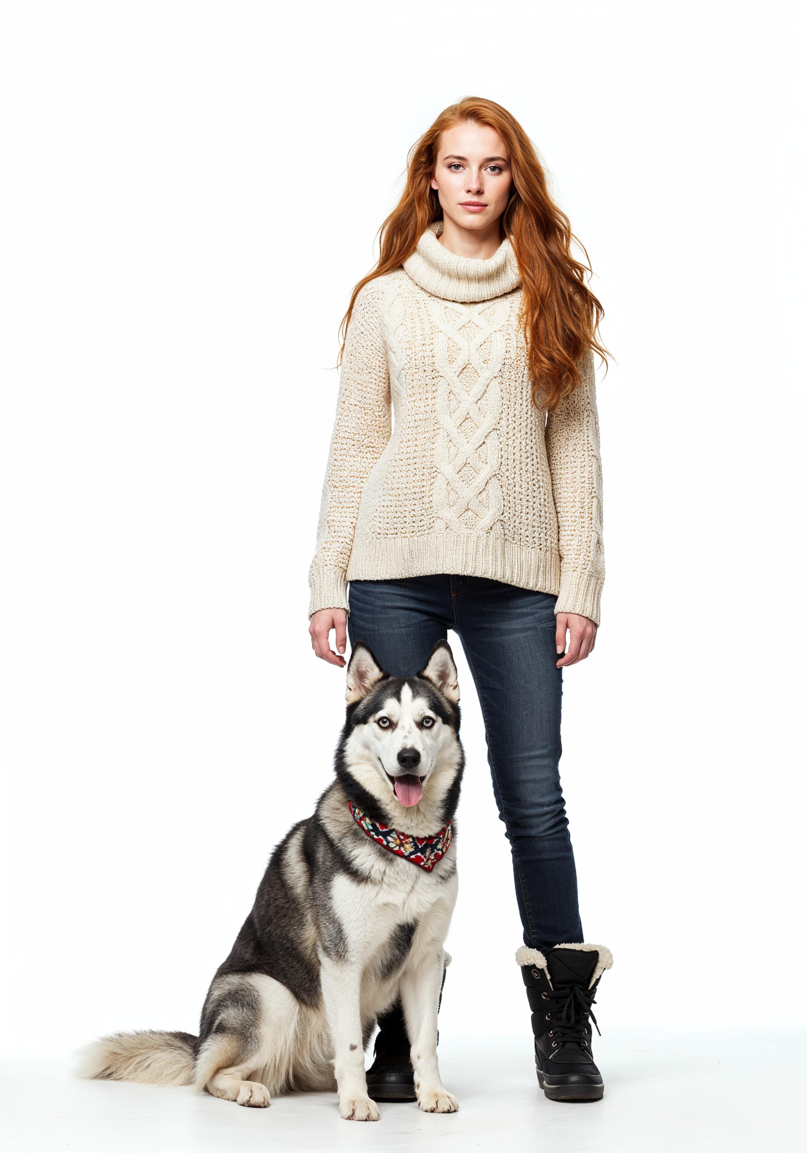 Young Woman with Pet Dog Lifestyle Portrait in Casual Fashion and Animal Companion Theme