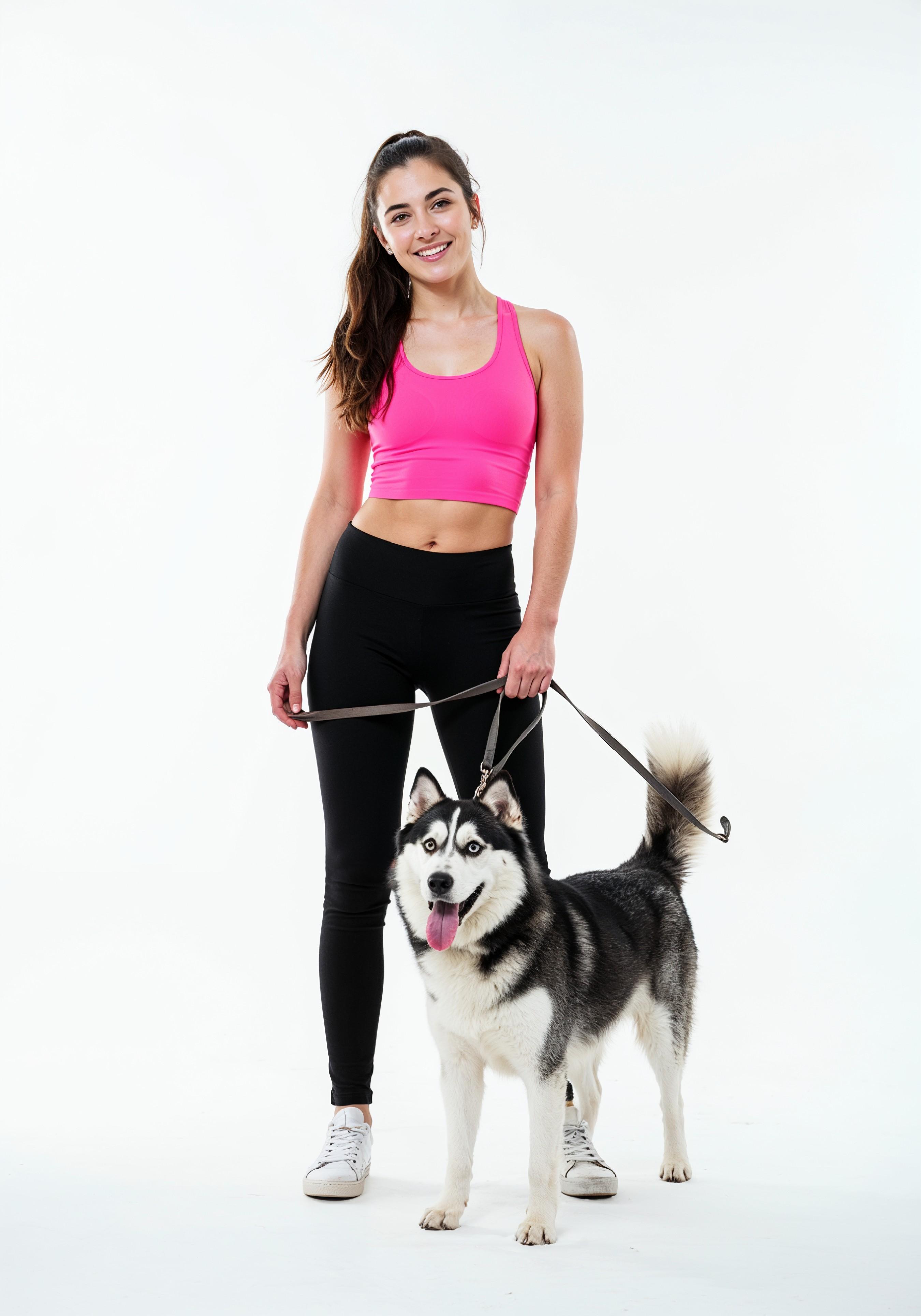 Young Woman with Pet Dog Lifestyle Portrait in Casual Fashion and Animal Companion Theme