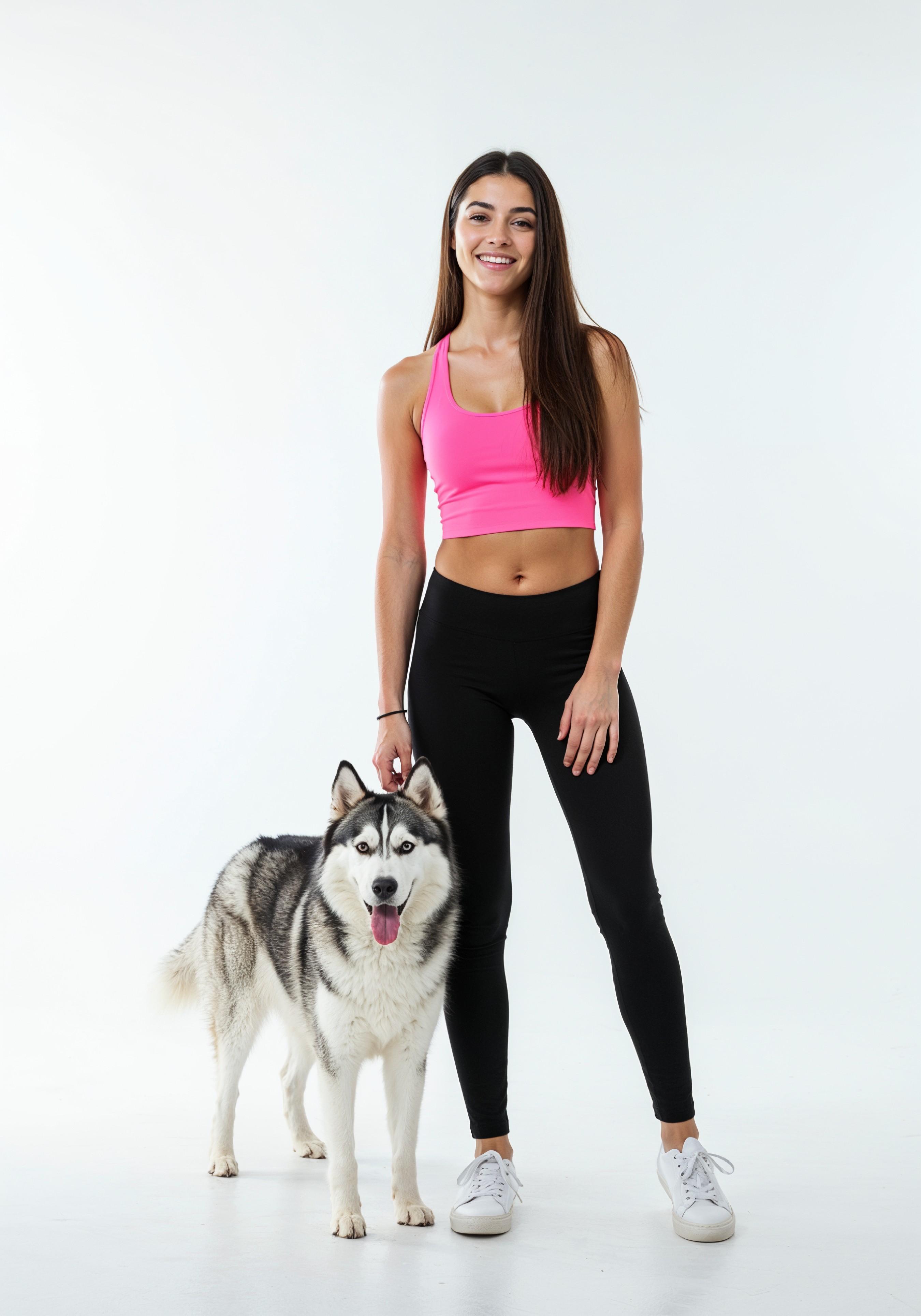 Young Woman with Pet Dog Lifestyle Portrait in Casual Fashion and Animal Companion Theme