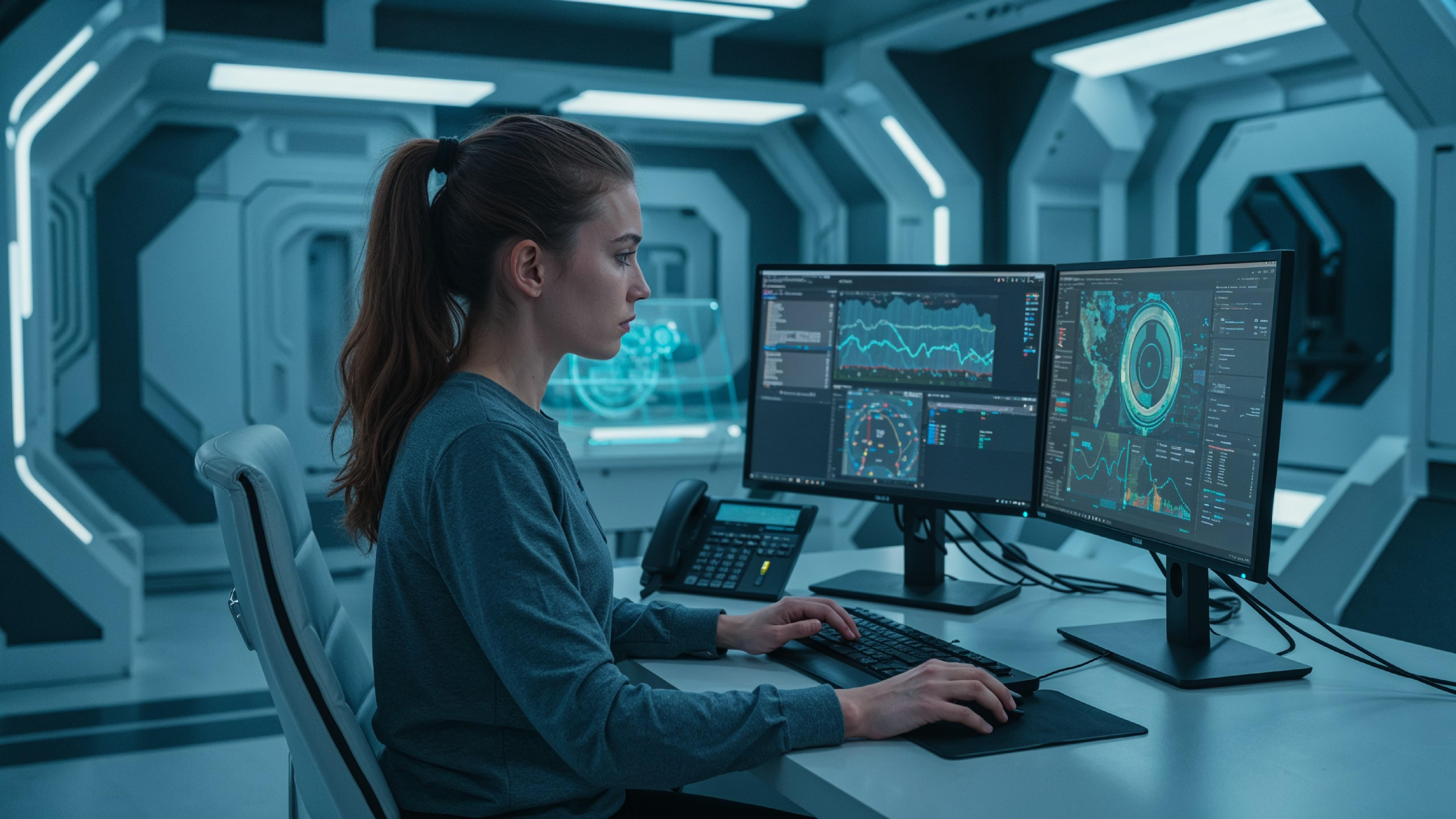 Young Woman Working on Laptop at Modern Home Office Workspace