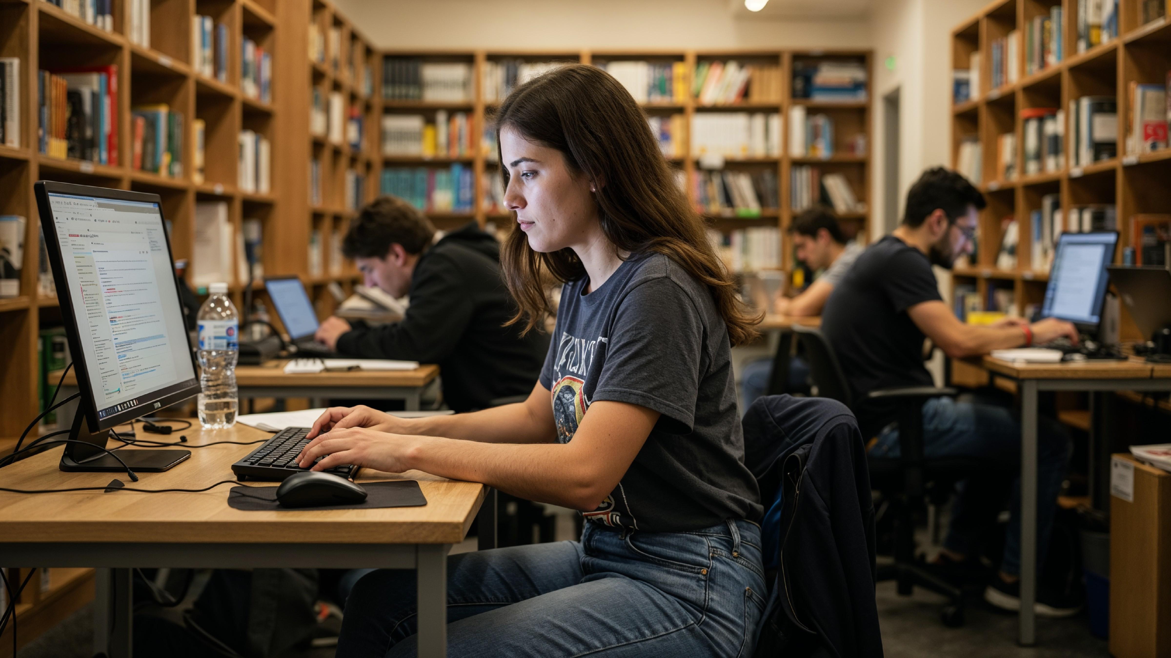 Young Woman Working on Laptop at Modern Home Office Workspace