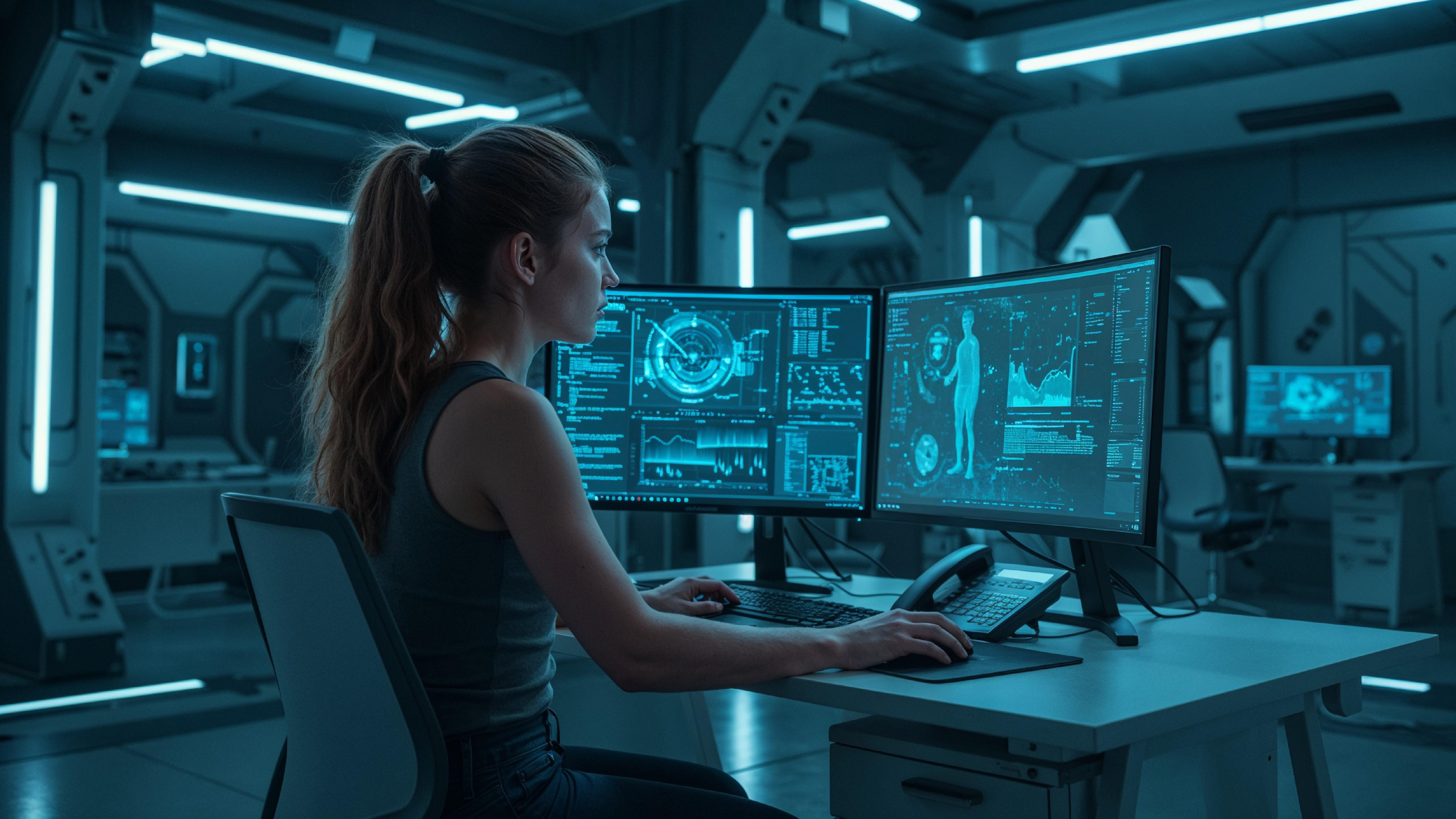 Young Woman Working on Laptop at Modern Home Office Workspace