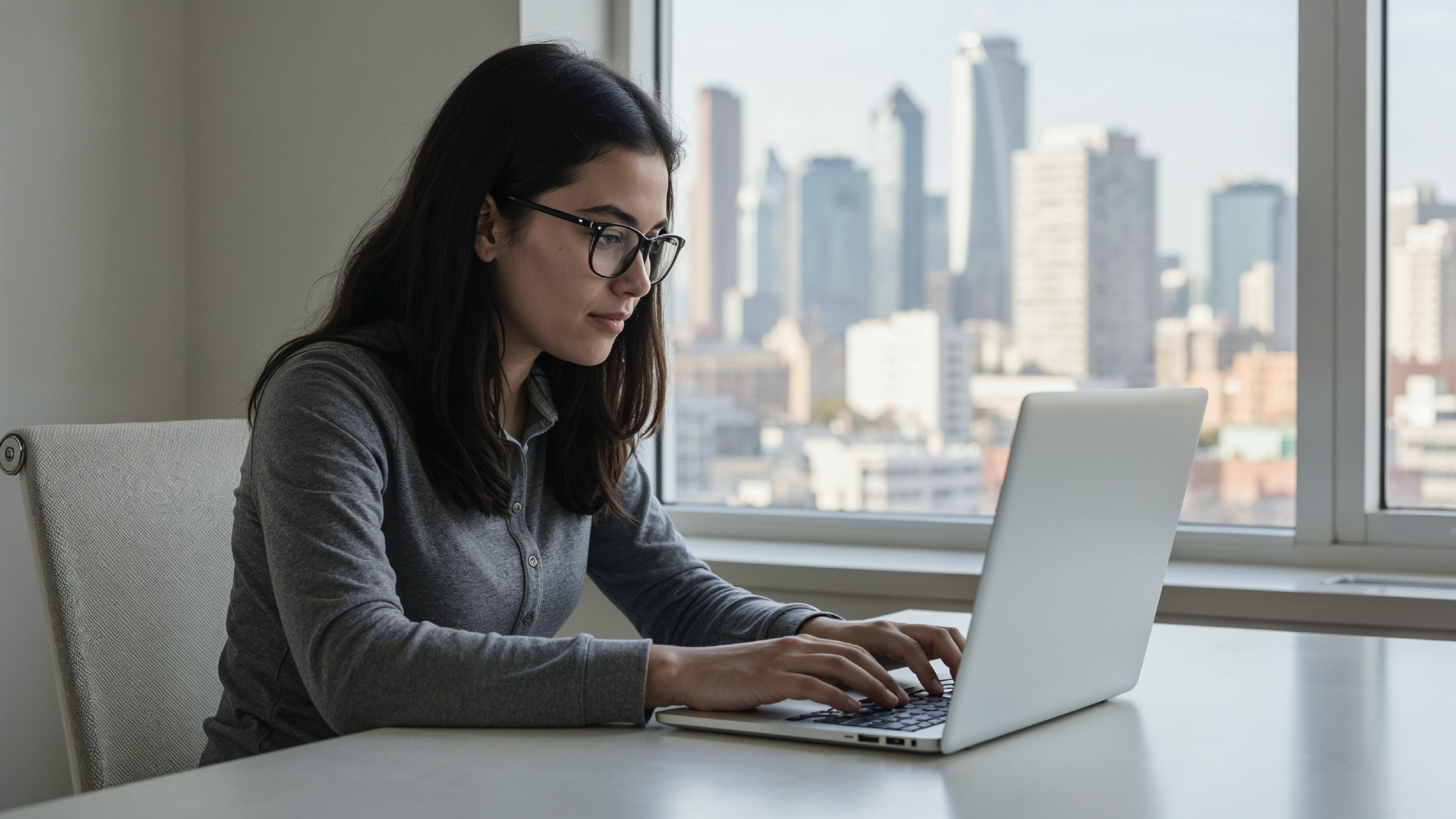 Young Woman Working on Laptop at Modern Home Office Workspace