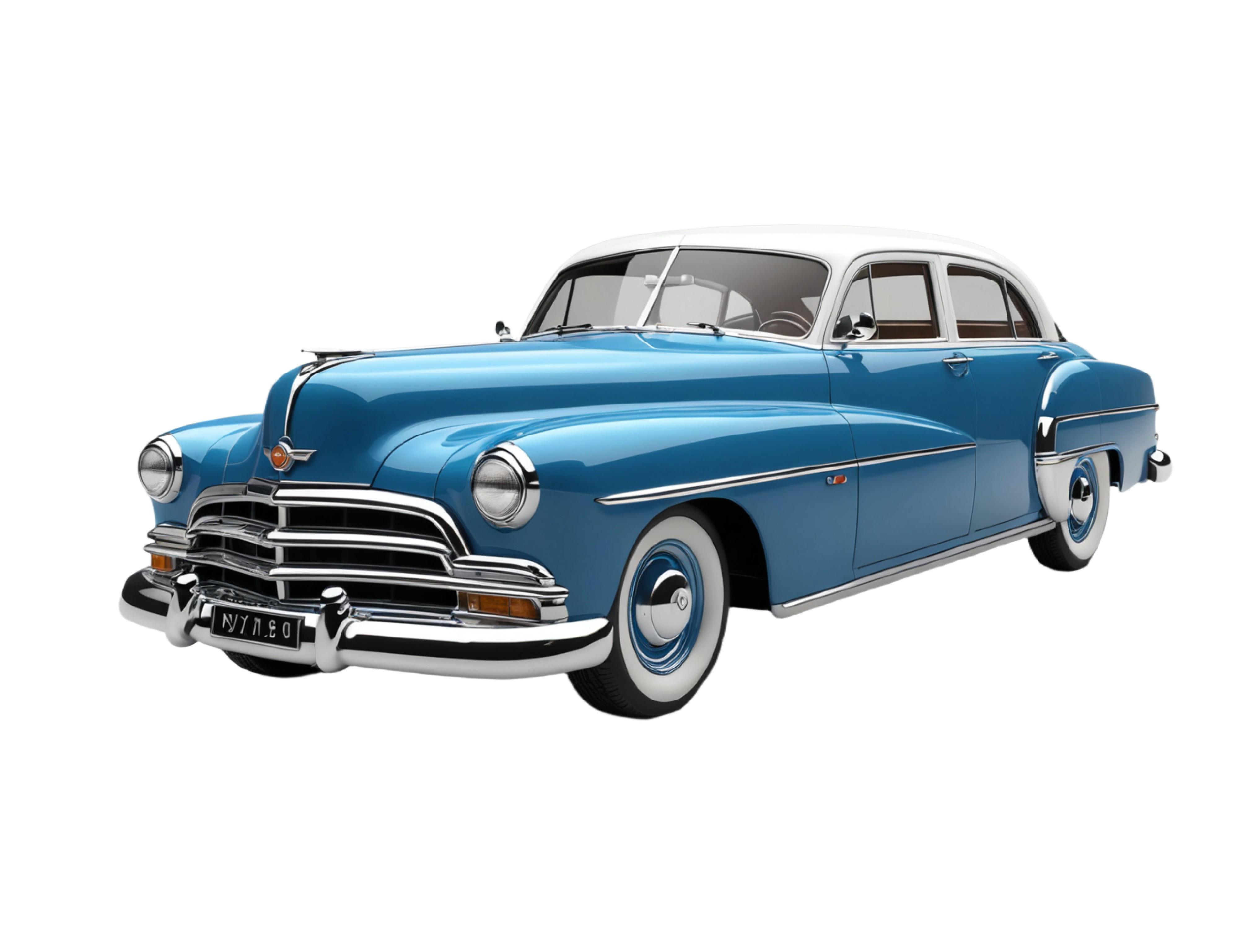 Classic Blue Vintage Sedan Car Isolated on White Background