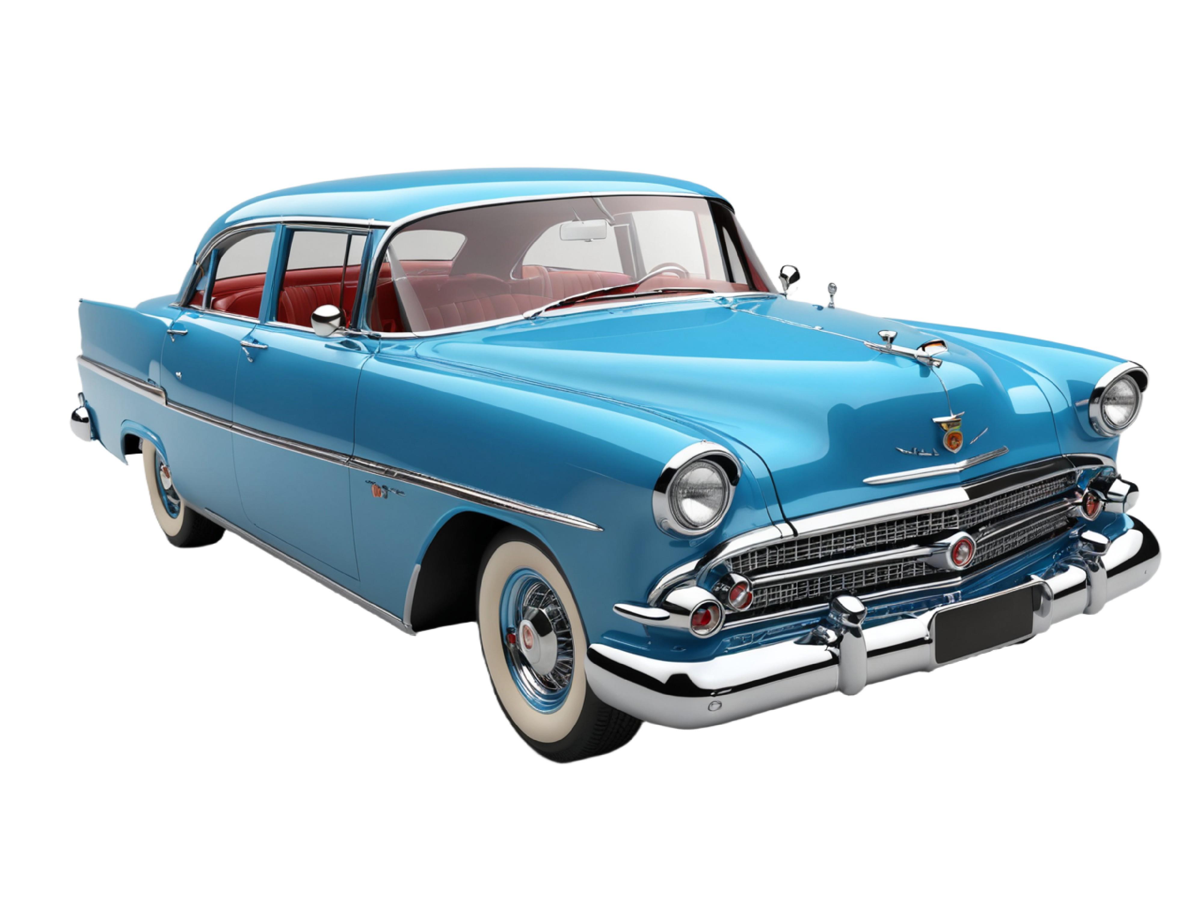 Classic Blue Vintage Sedan Car Isolated on White Background