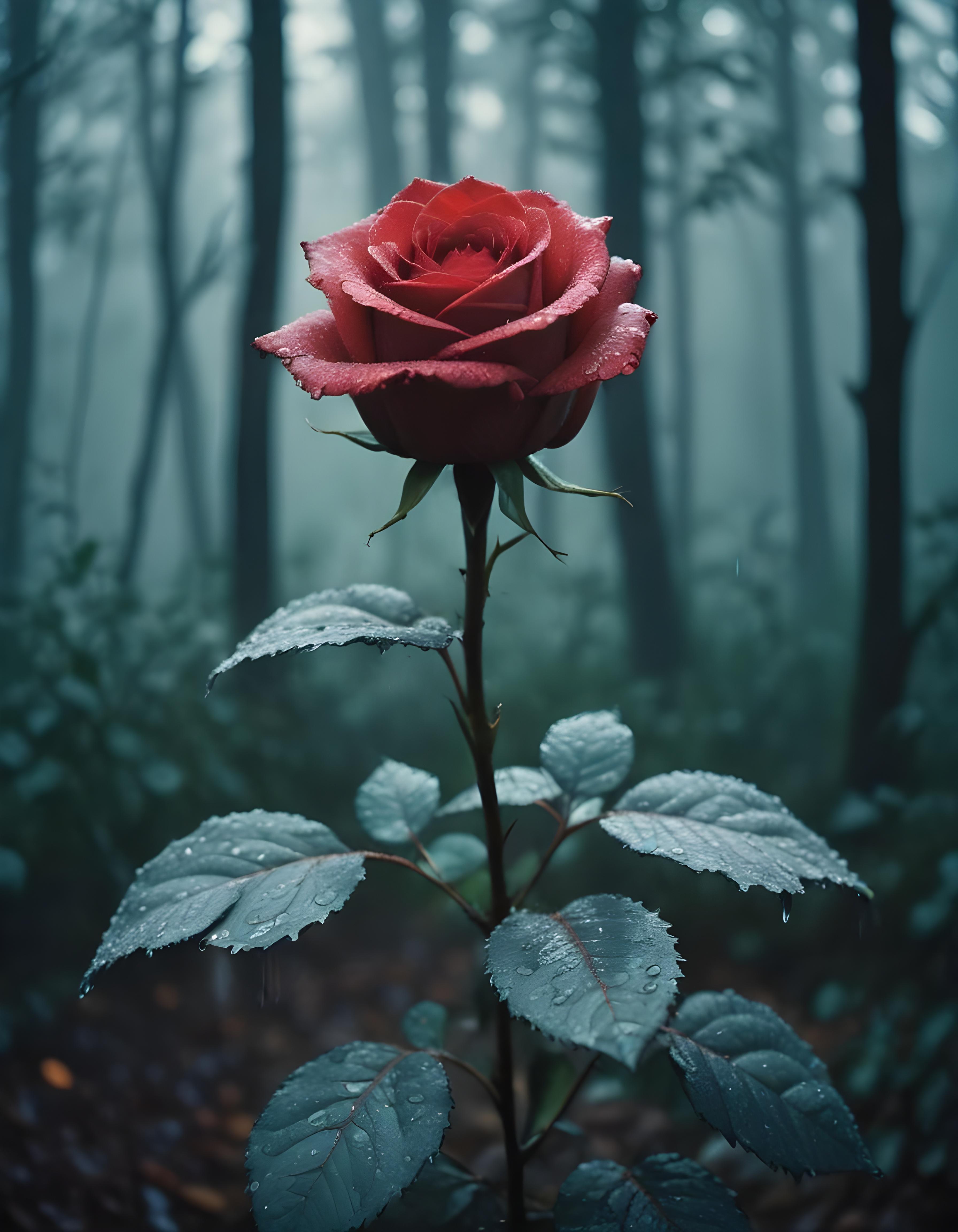 Dark Romantic Rose Flower Artwork with Dramatic Lighting and Moody Background