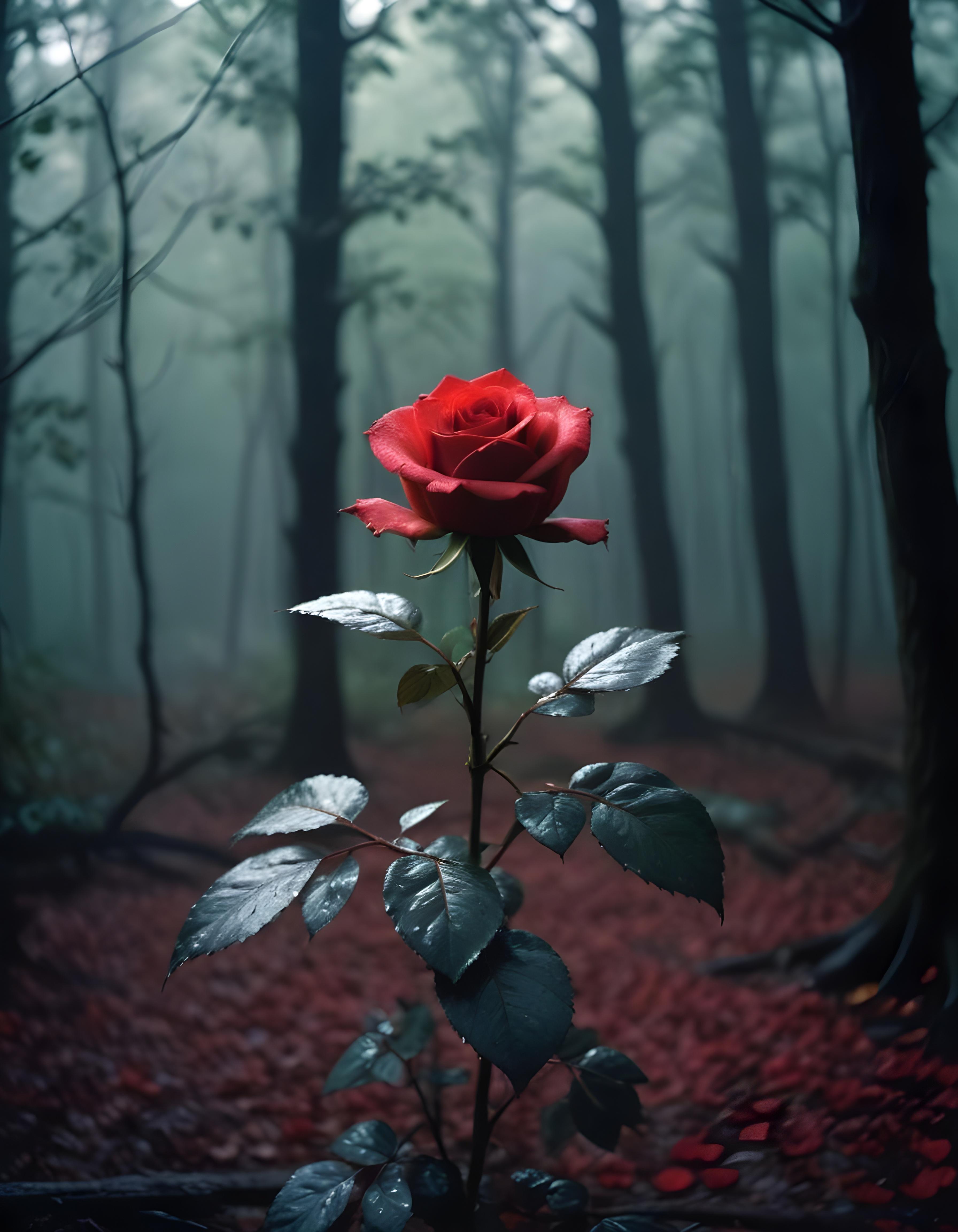 Dark Romantic Rose Flower Artwork with Dramatic Lighting and Moody Background