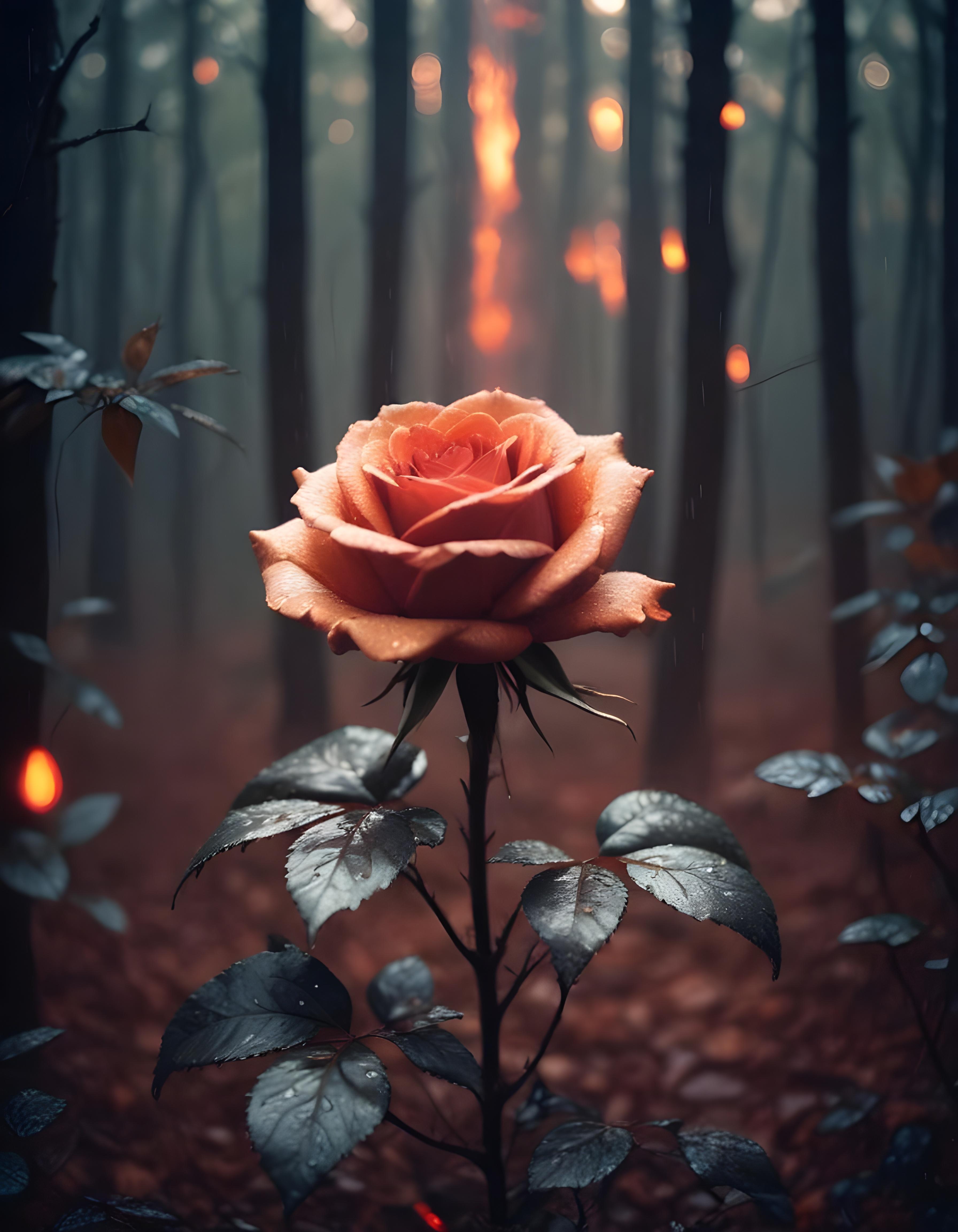Dark Romantic Rose Flower Artwork with Dramatic Lighting and Moody Background