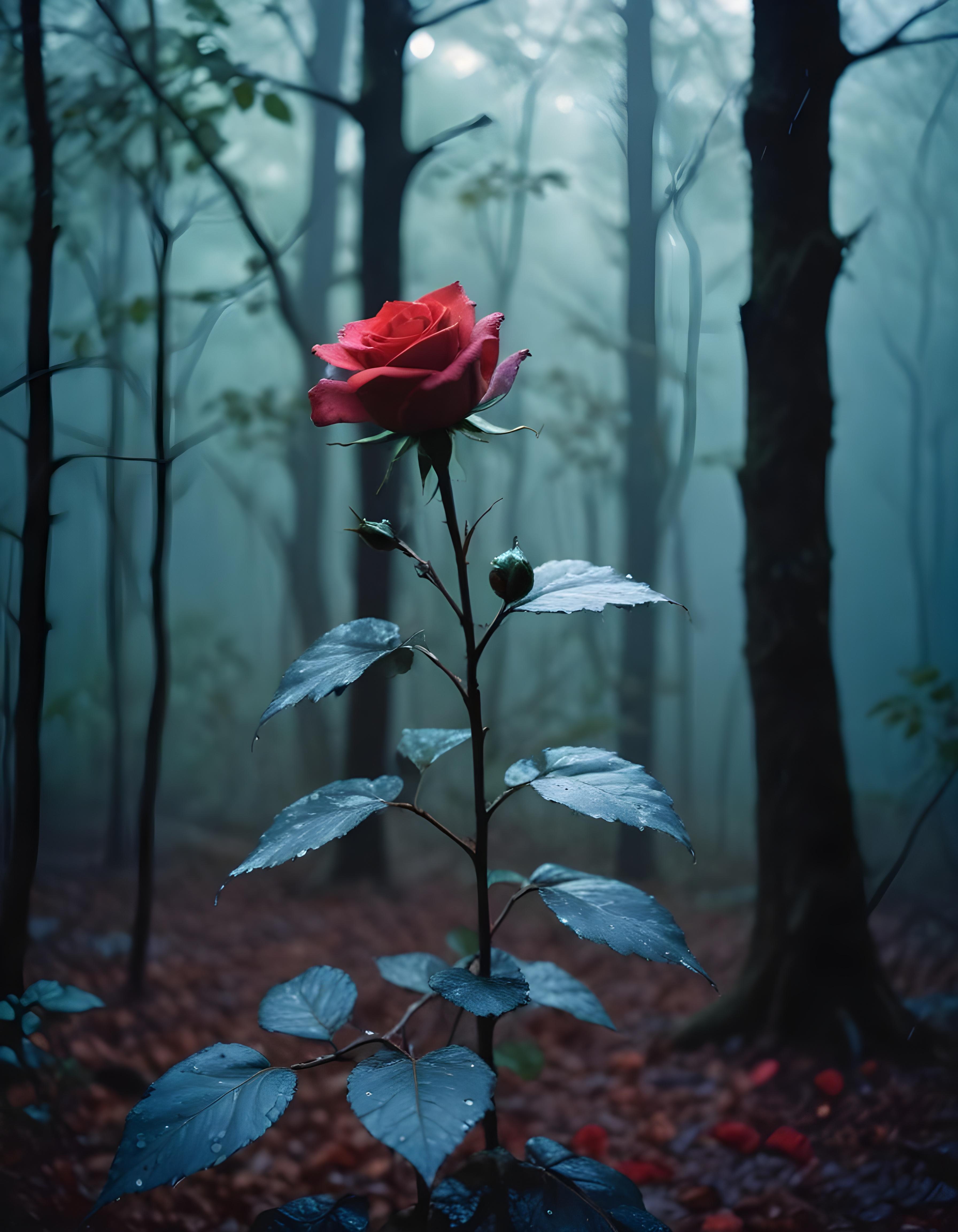 Dark Romantic Rose Flower Artwork with Dramatic Lighting and Moody Background