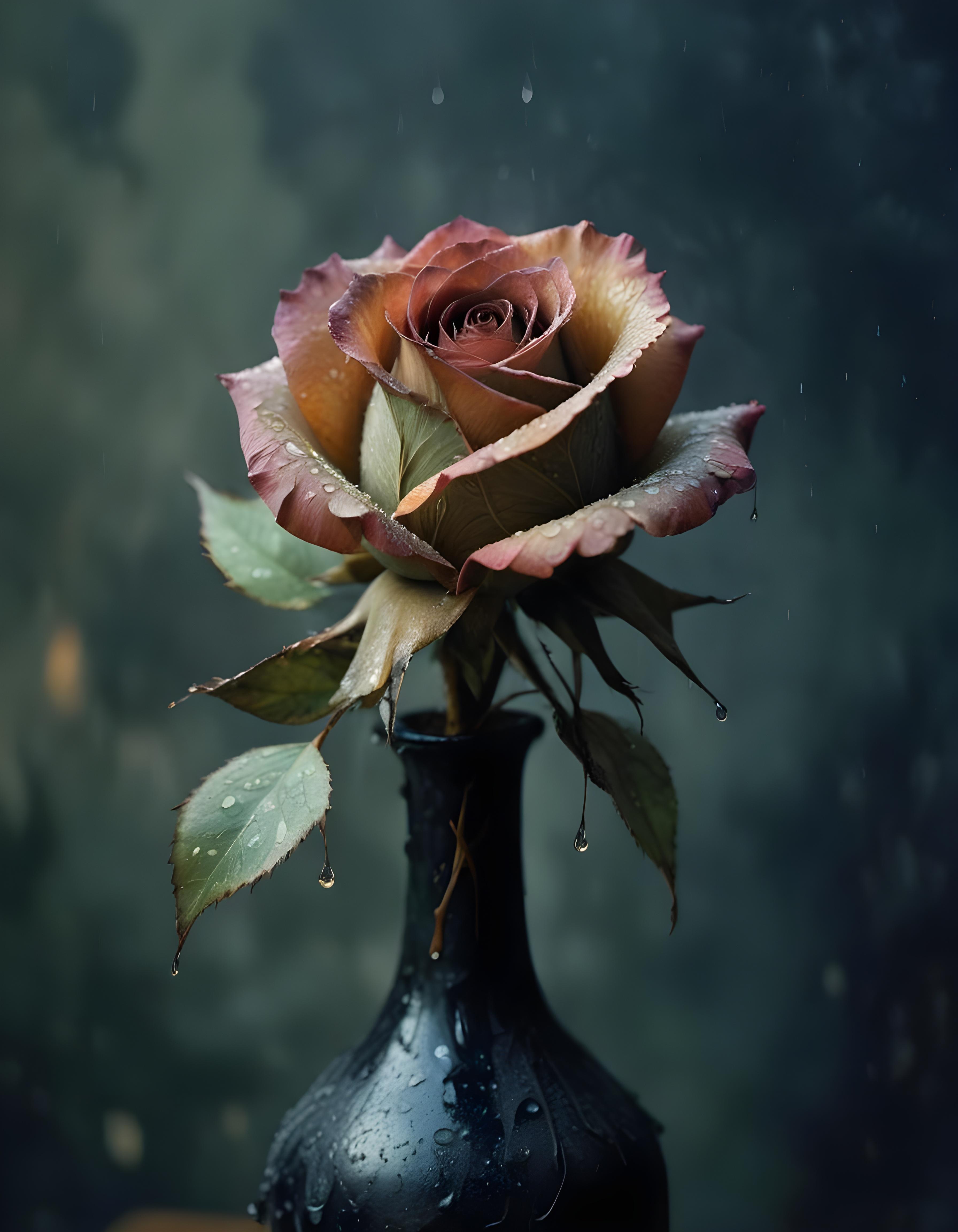 Dark Romantic Rose Flower Artwork with Dramatic Lighting and Moody Background
