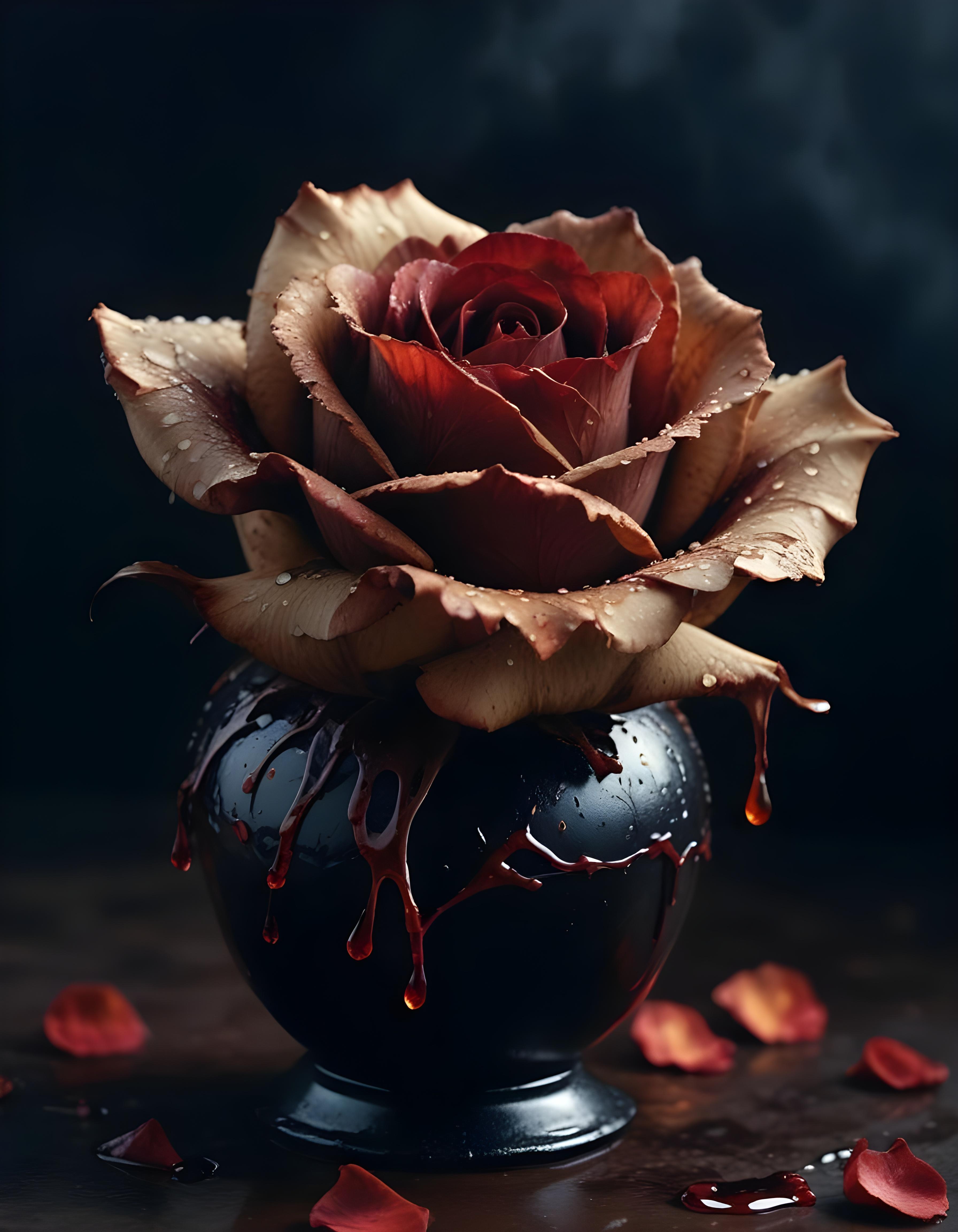Dark Romantic Rose Flower Artwork with Dramatic Lighting and Moody Background