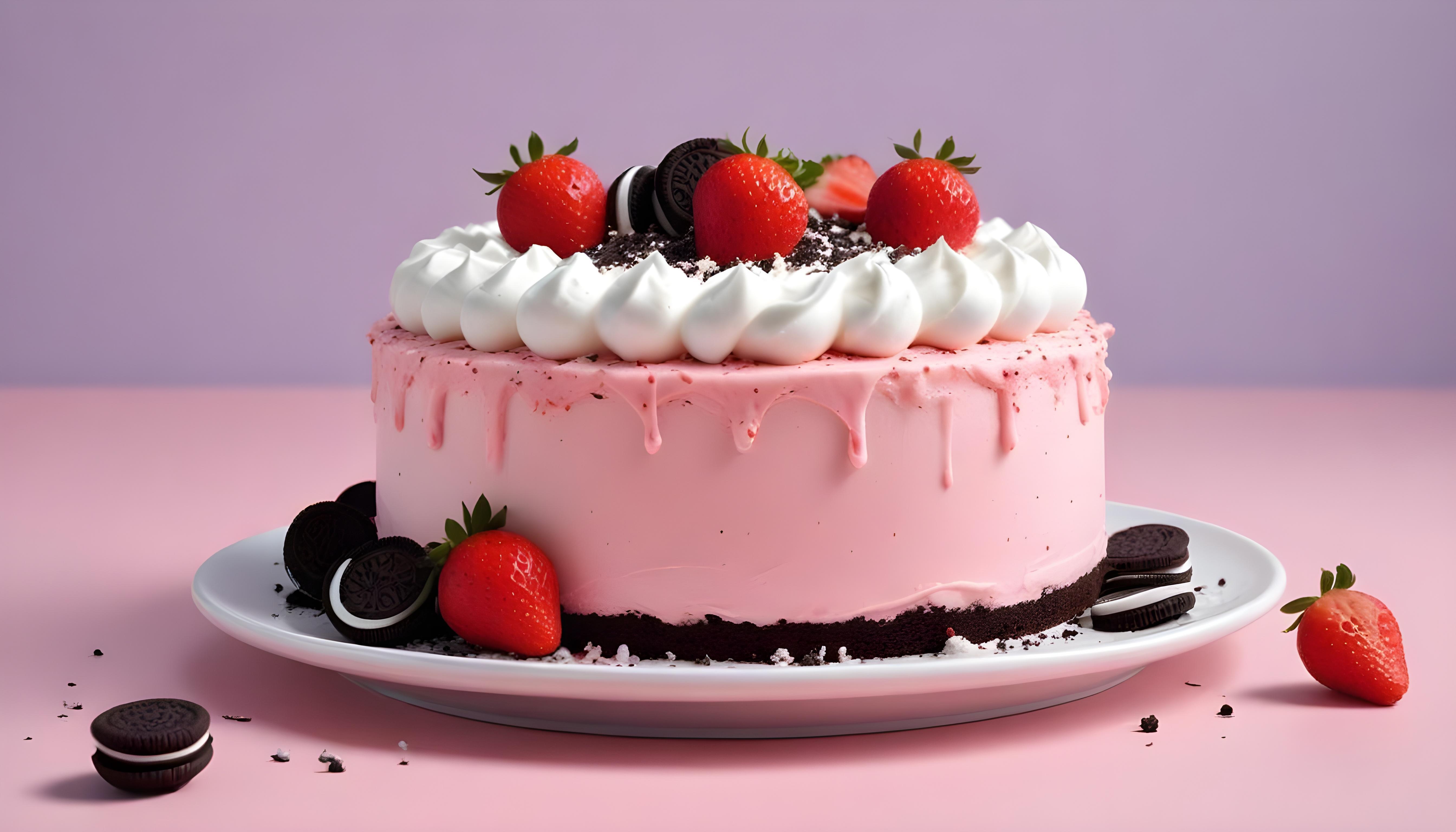 Delicious Strawberry Cream Cake Dessert Isolated on Elegant Background