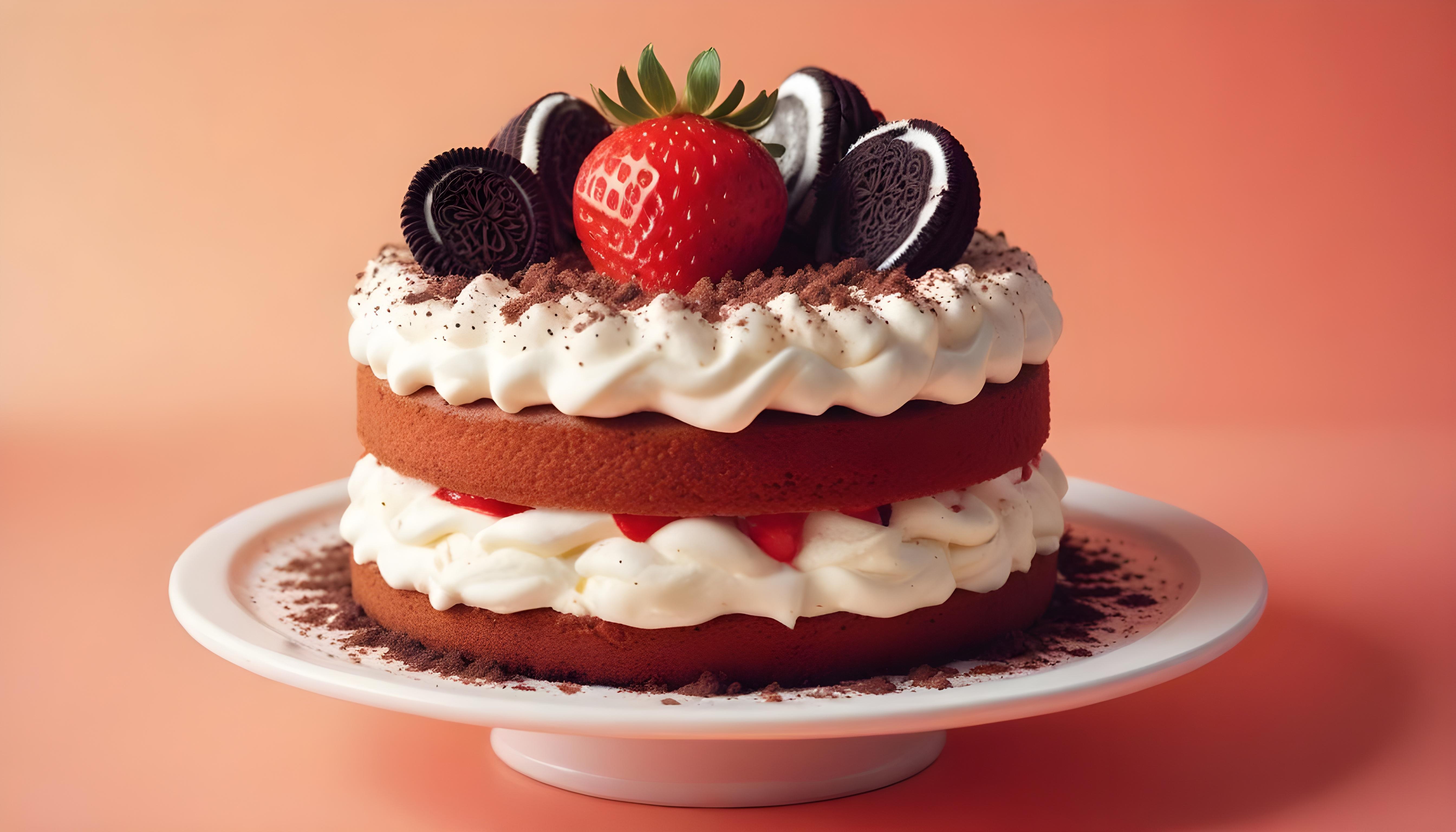 Delicious Strawberry Cream Cake Dessert Isolated on Elegant Background