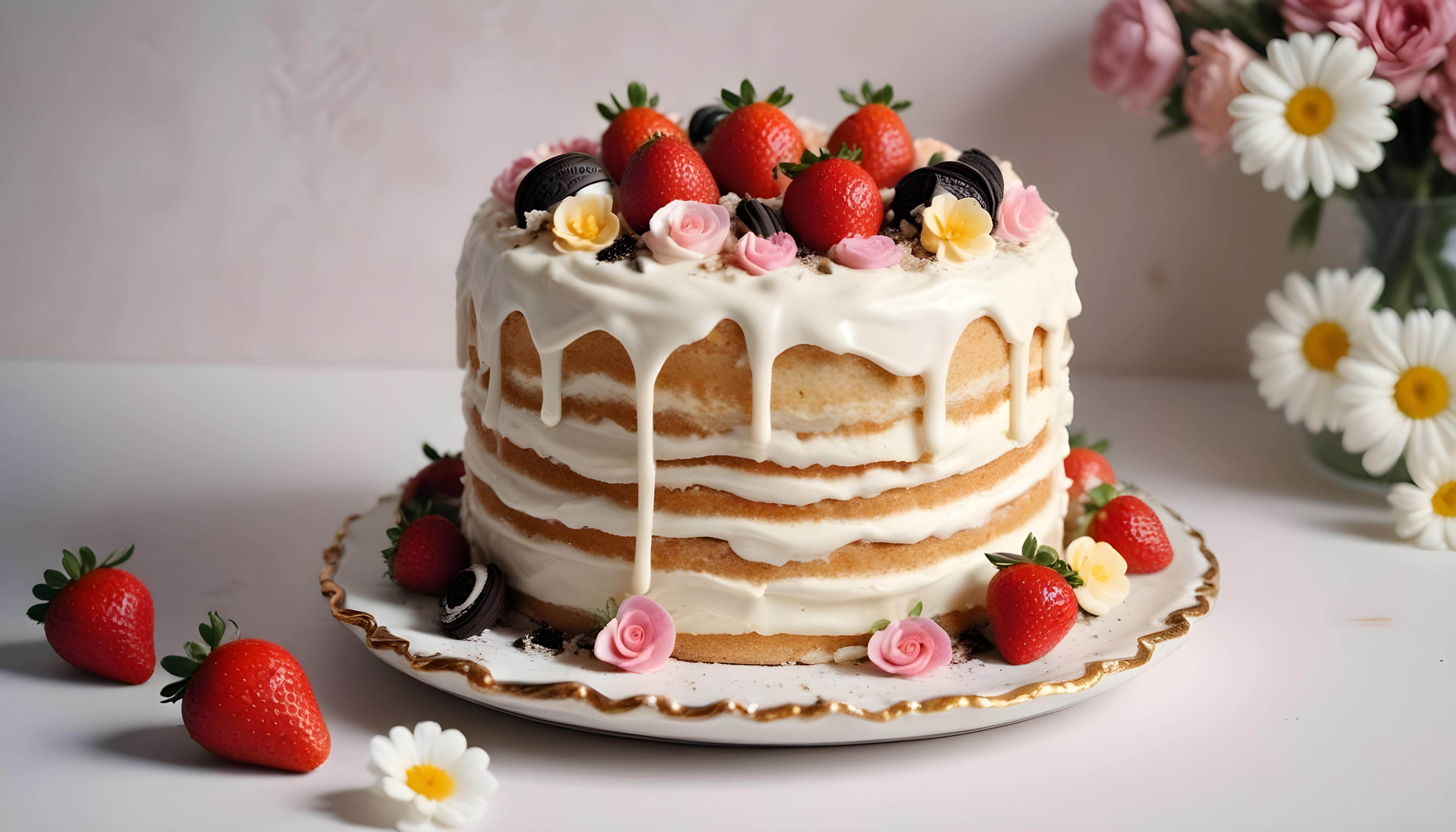 Delicious Strawberry Cream Cake Dessert Isolated on Elegant Background