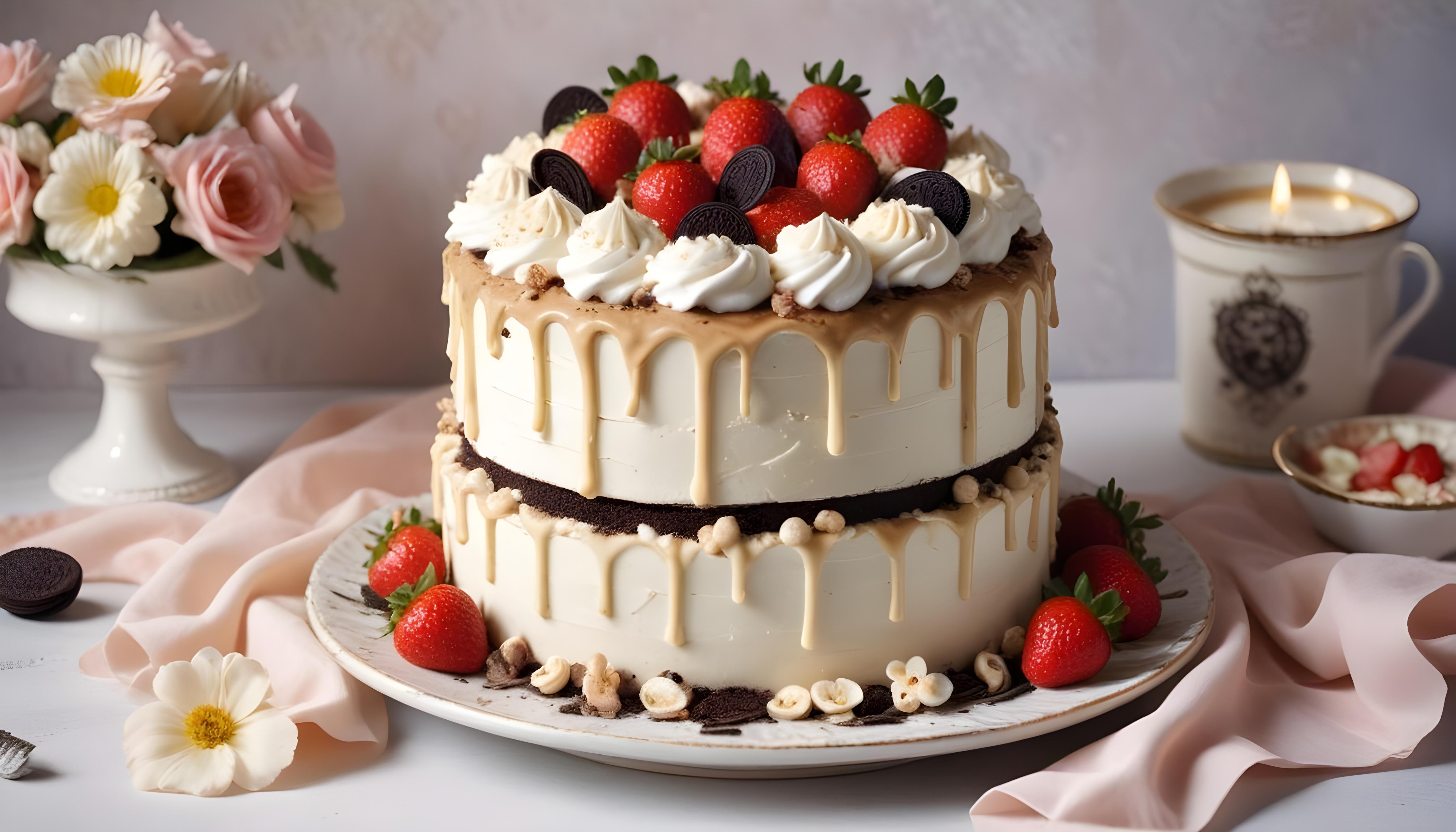 Delicious Strawberry Cream Cake Dessert Isolated on Elegant Background