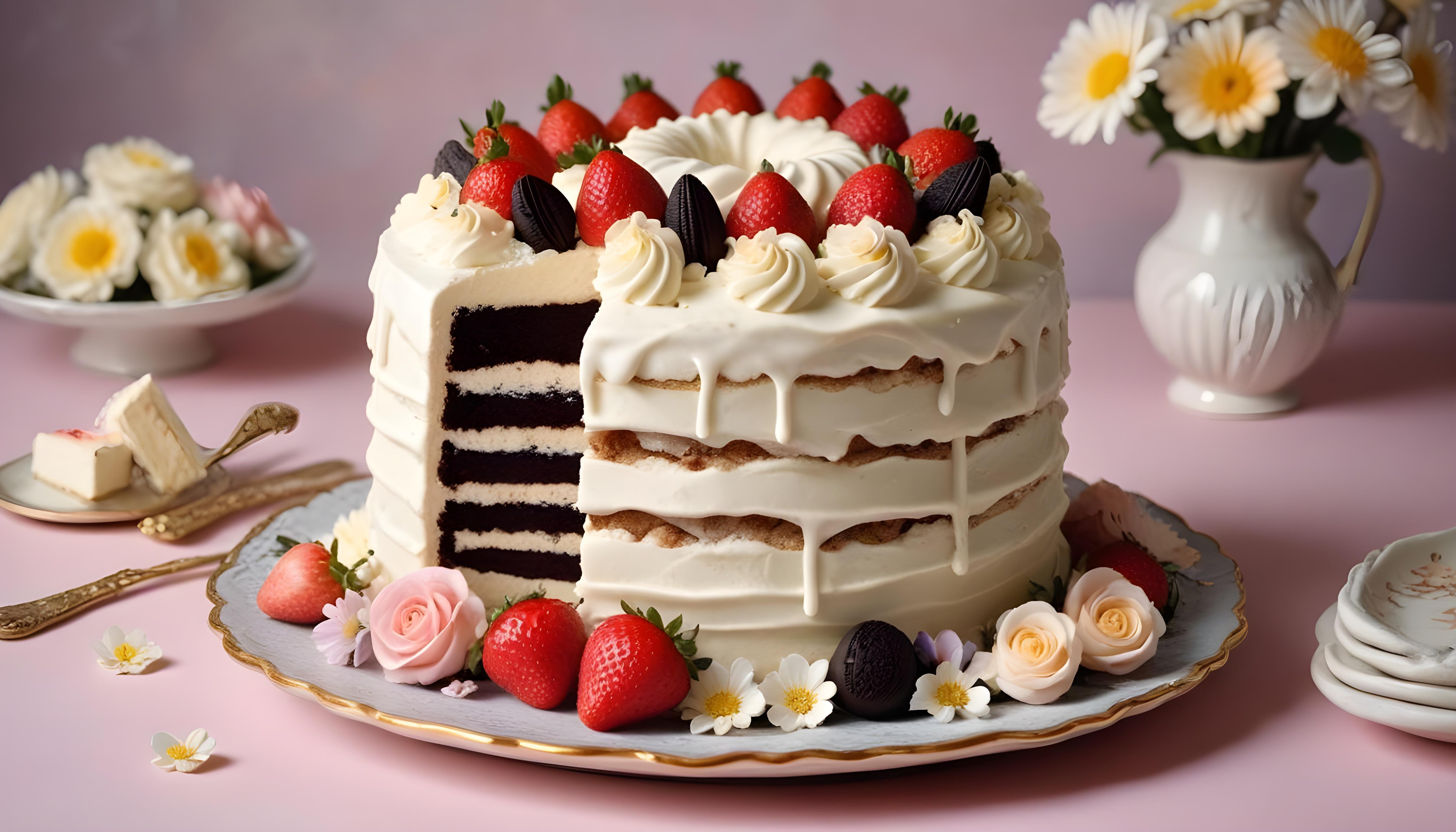 Delicious Strawberry Cream Cake Dessert Isolated on Elegant Background