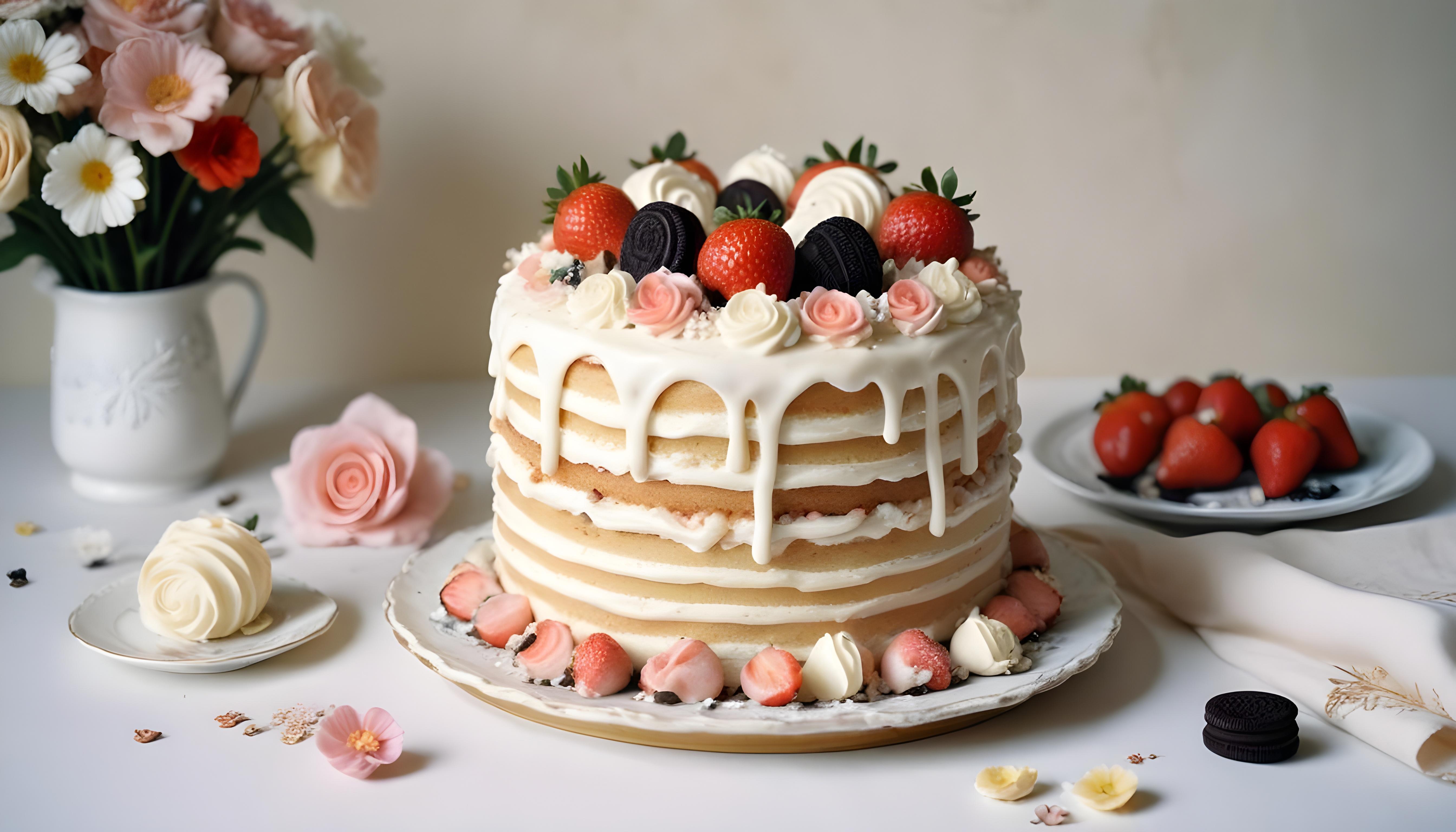 Delicious Strawberry Cream Cake Dessert Isolated on Elegant Background
