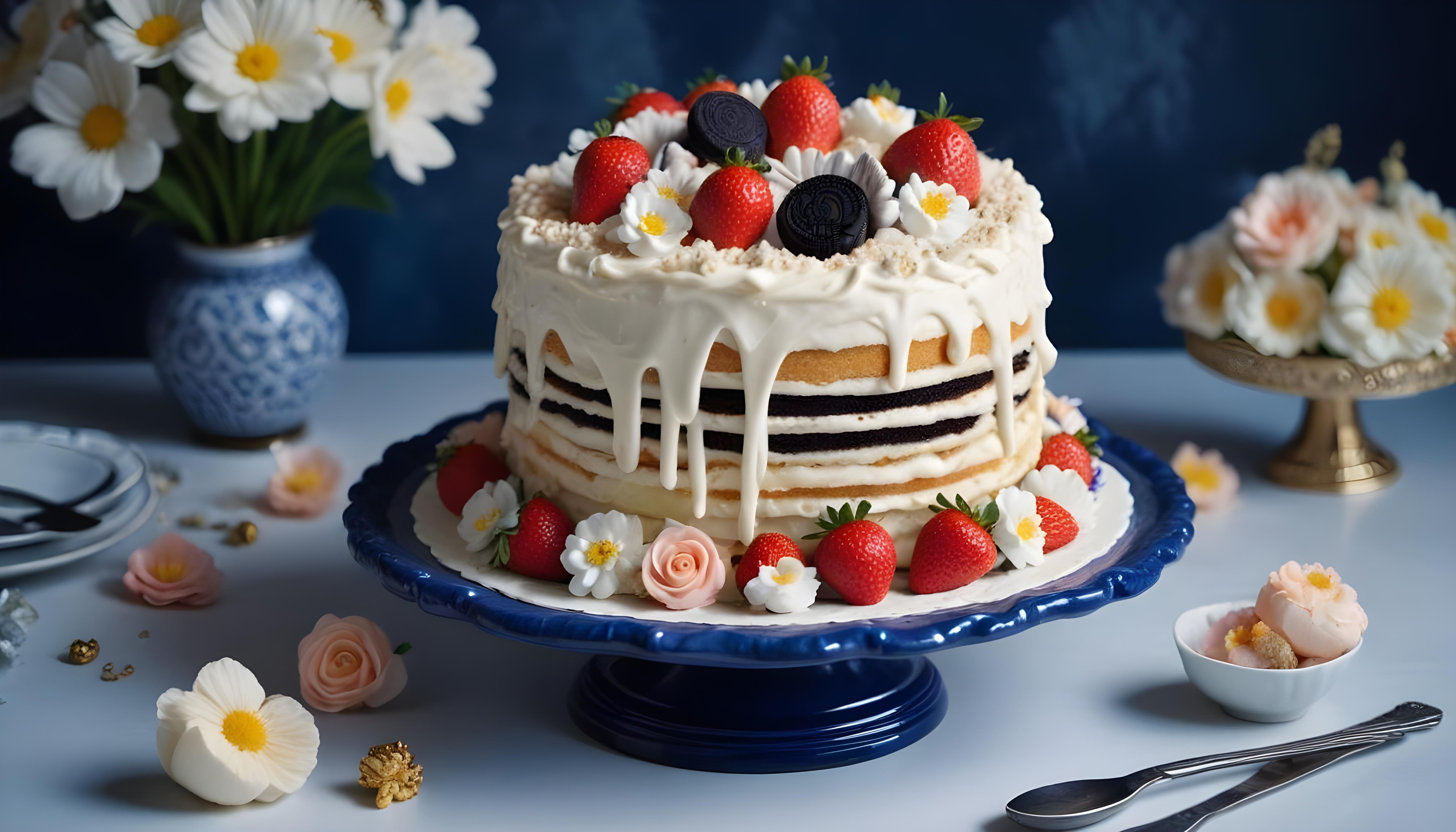Delicious Strawberry Cream Cake Dessert Isolated on Elegant Background