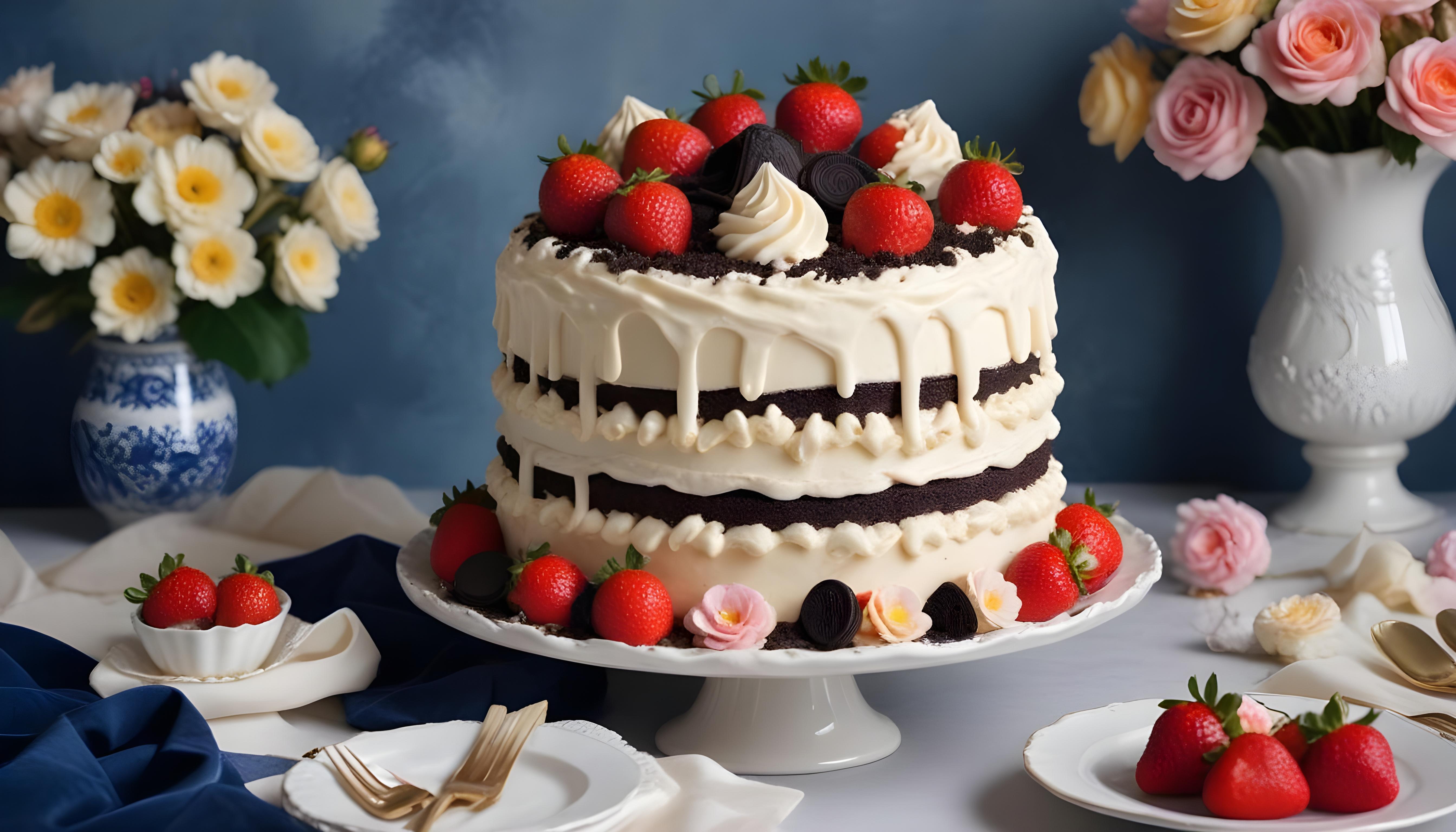 Delicious Strawberry Cream Cake Dessert Isolated on Elegant Background