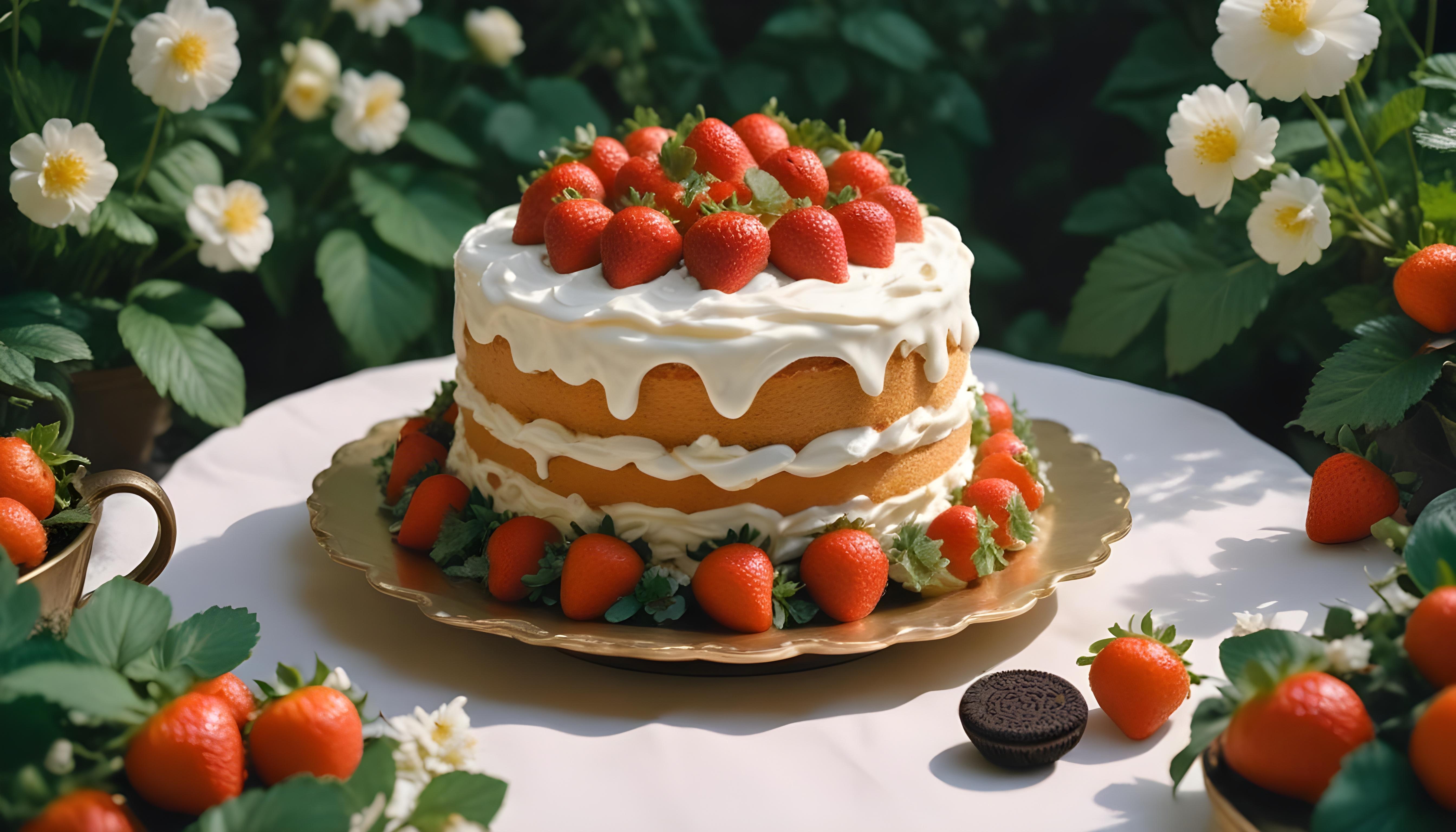 Delicious Strawberry Cream Cake Dessert Isolated on Elegant Background