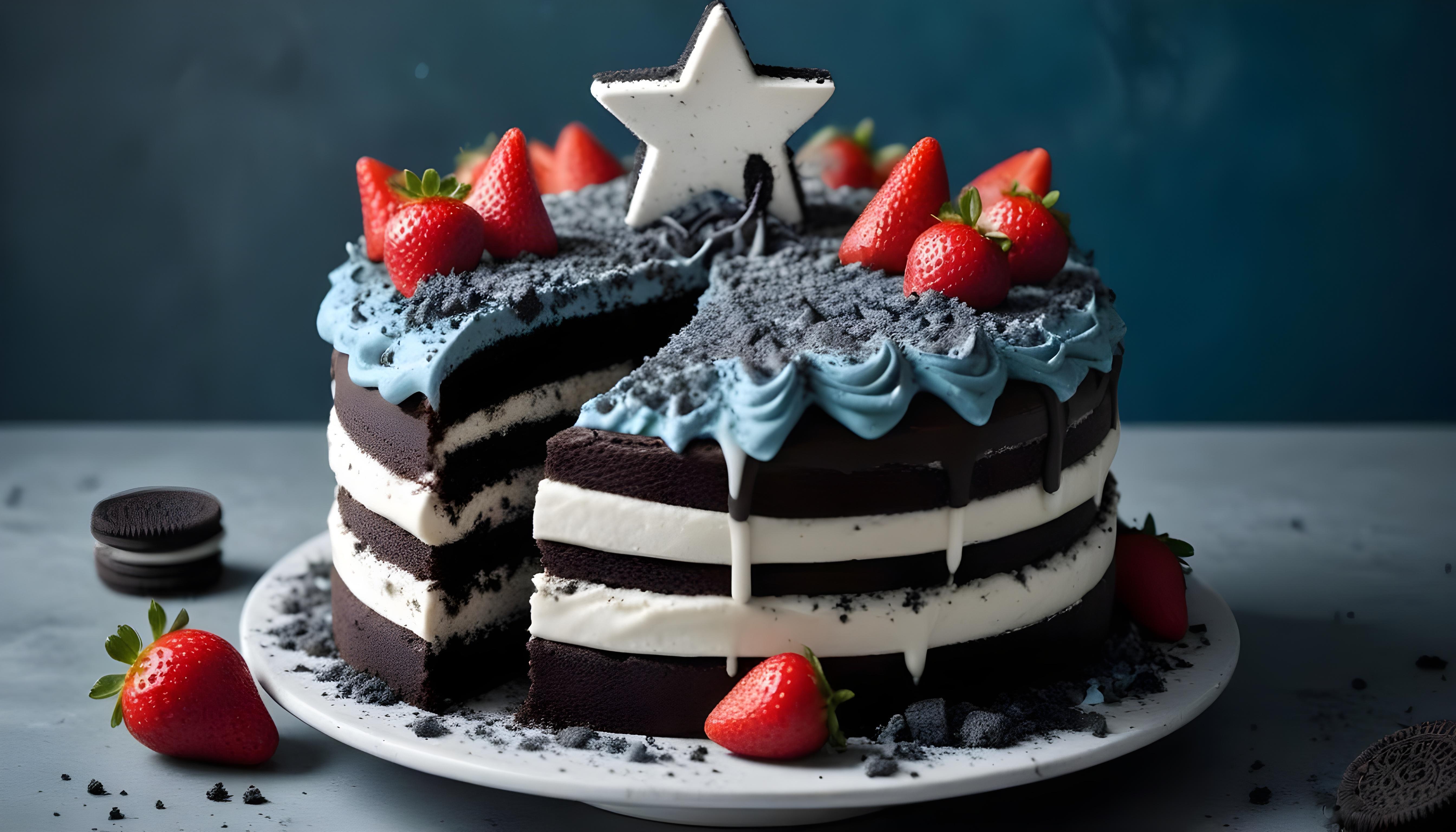 Delicious Strawberry Cream Cake Dessert Isolated on Elegant Background