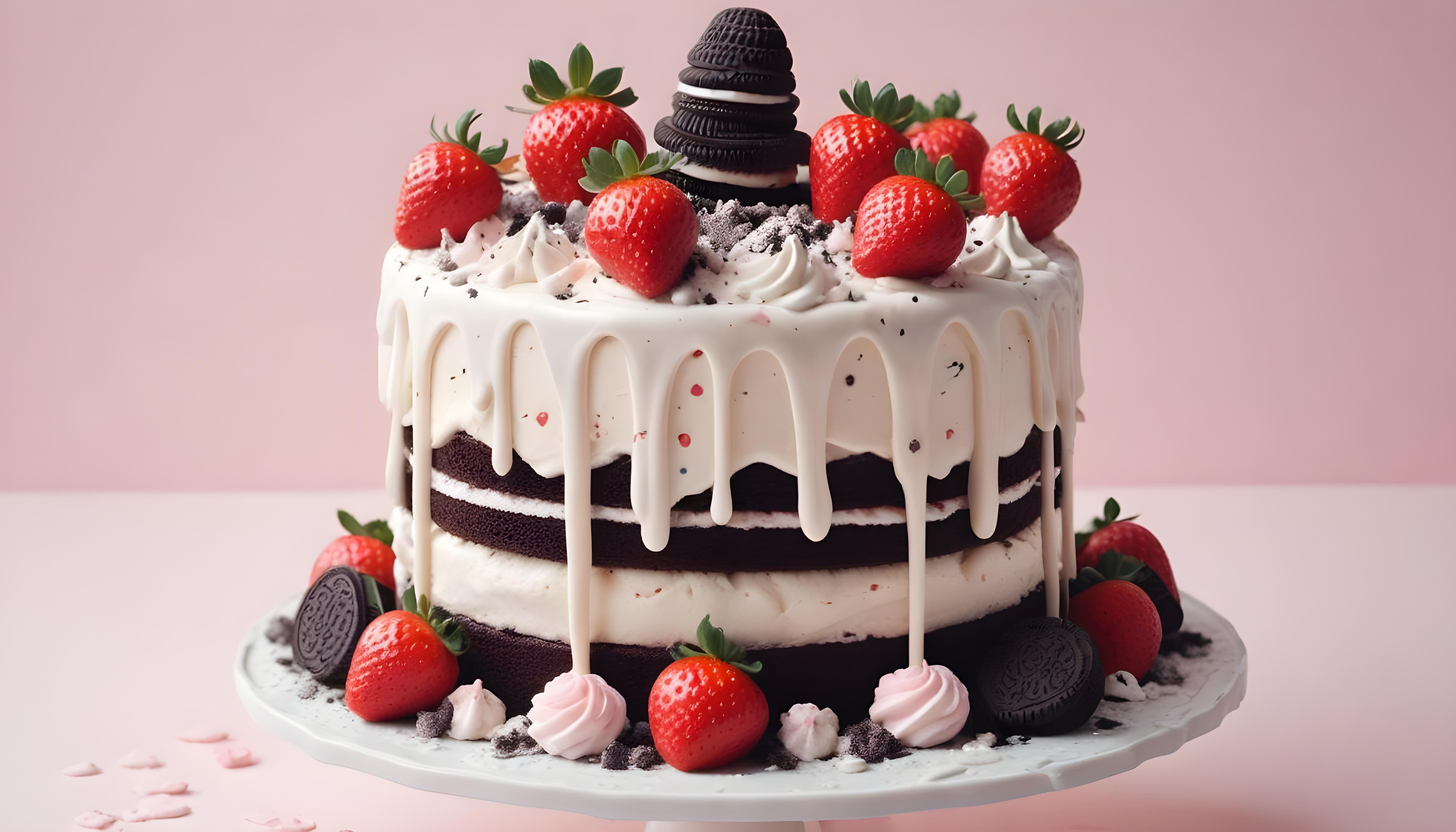 Delicious Strawberry Cream Cake Dessert Isolated on Elegant Background