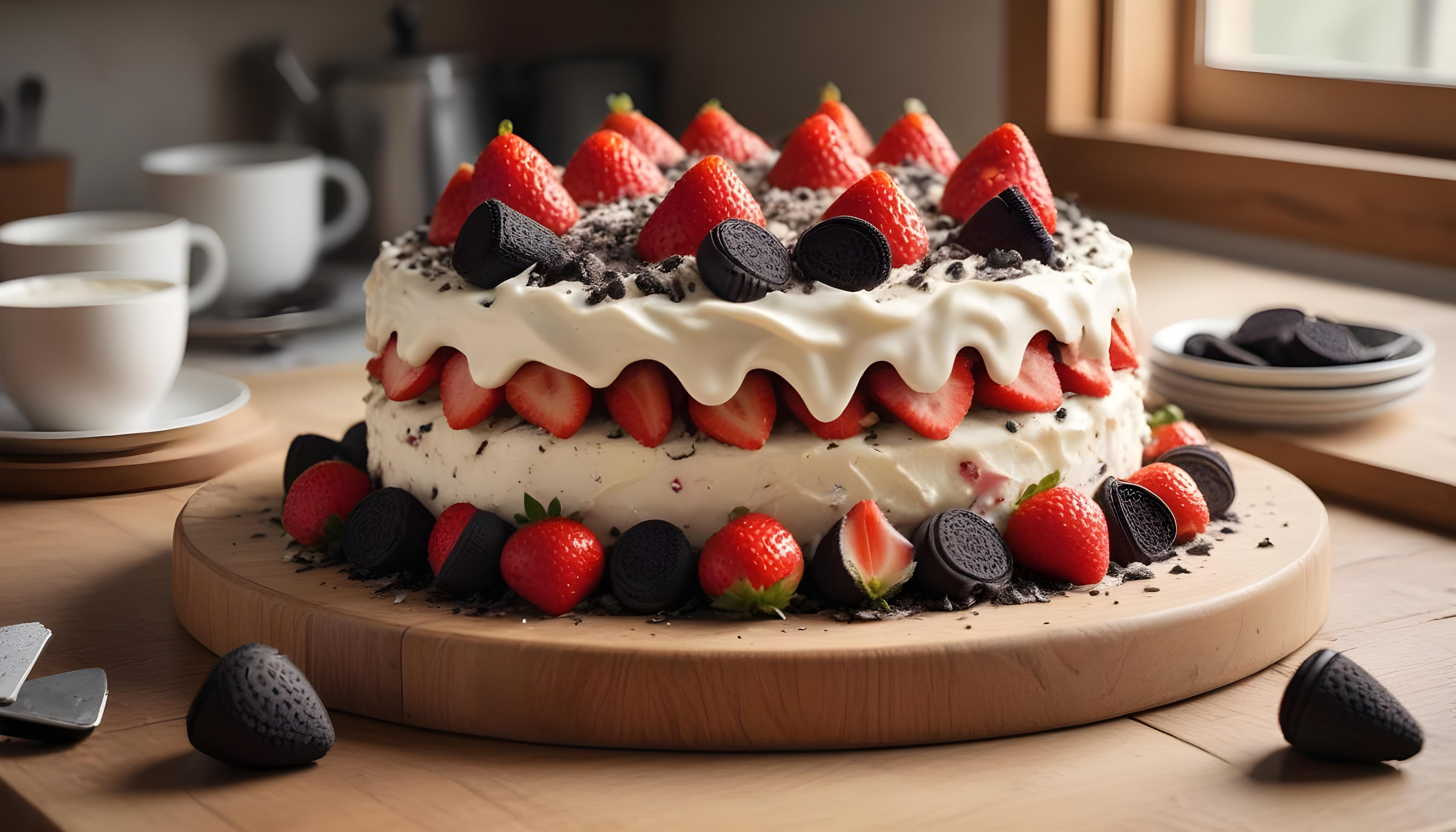Delicious Strawberry Cream Cake Dessert Isolated on Elegant Background