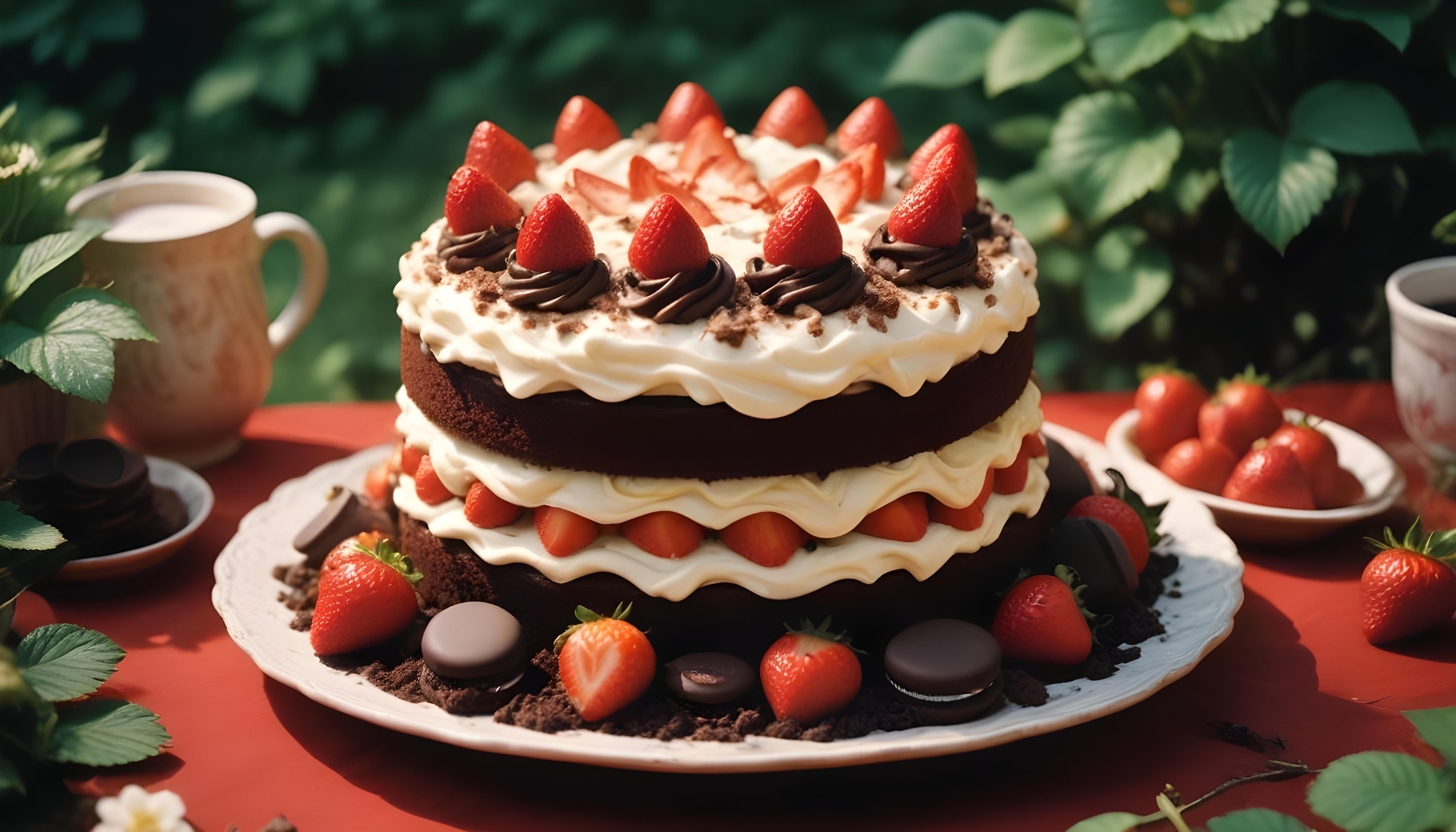Delicious Strawberry Cream Cake Dessert Isolated on Elegant Background