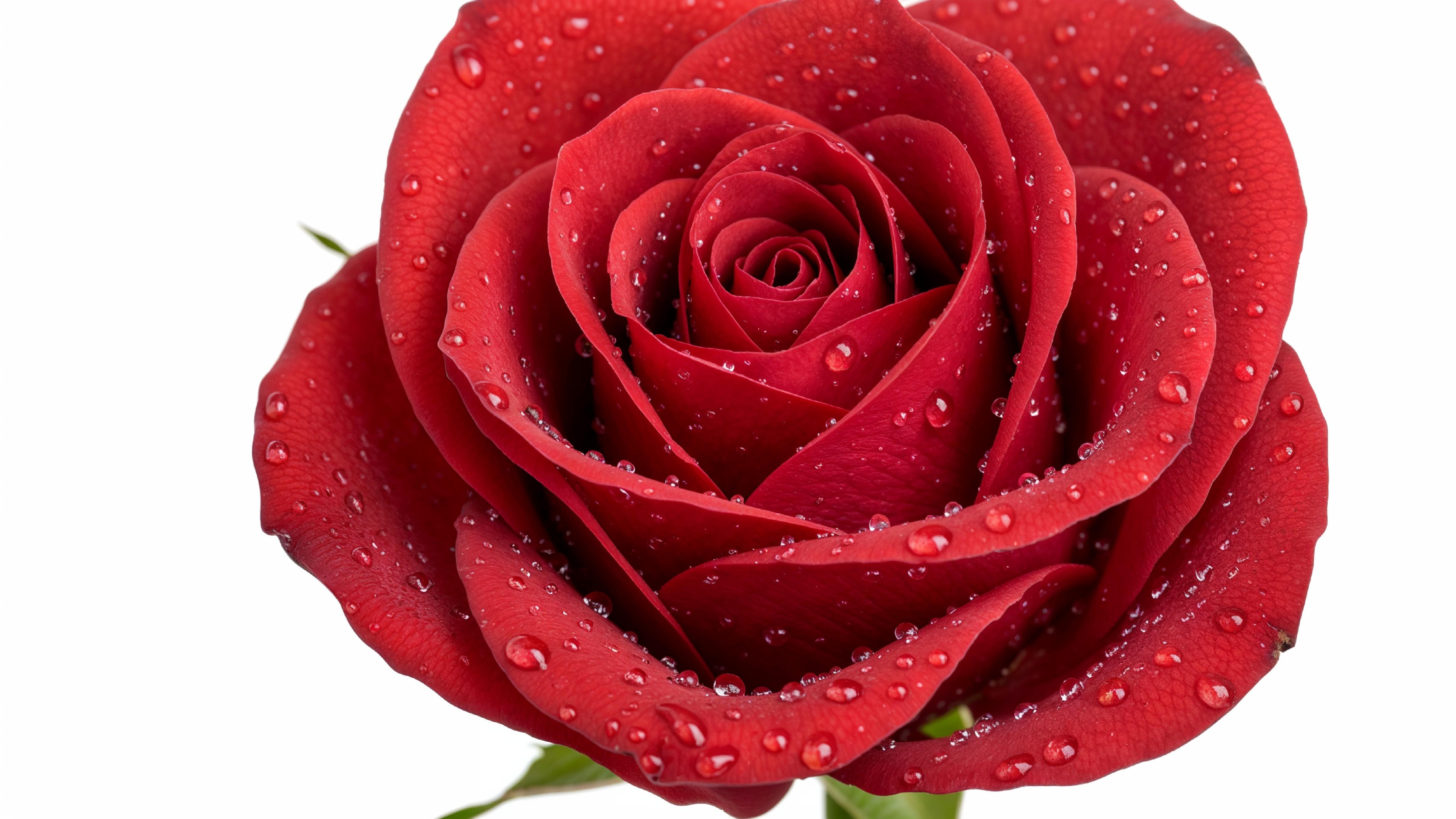 Elegant Red Rose with Dewdrops on White Background