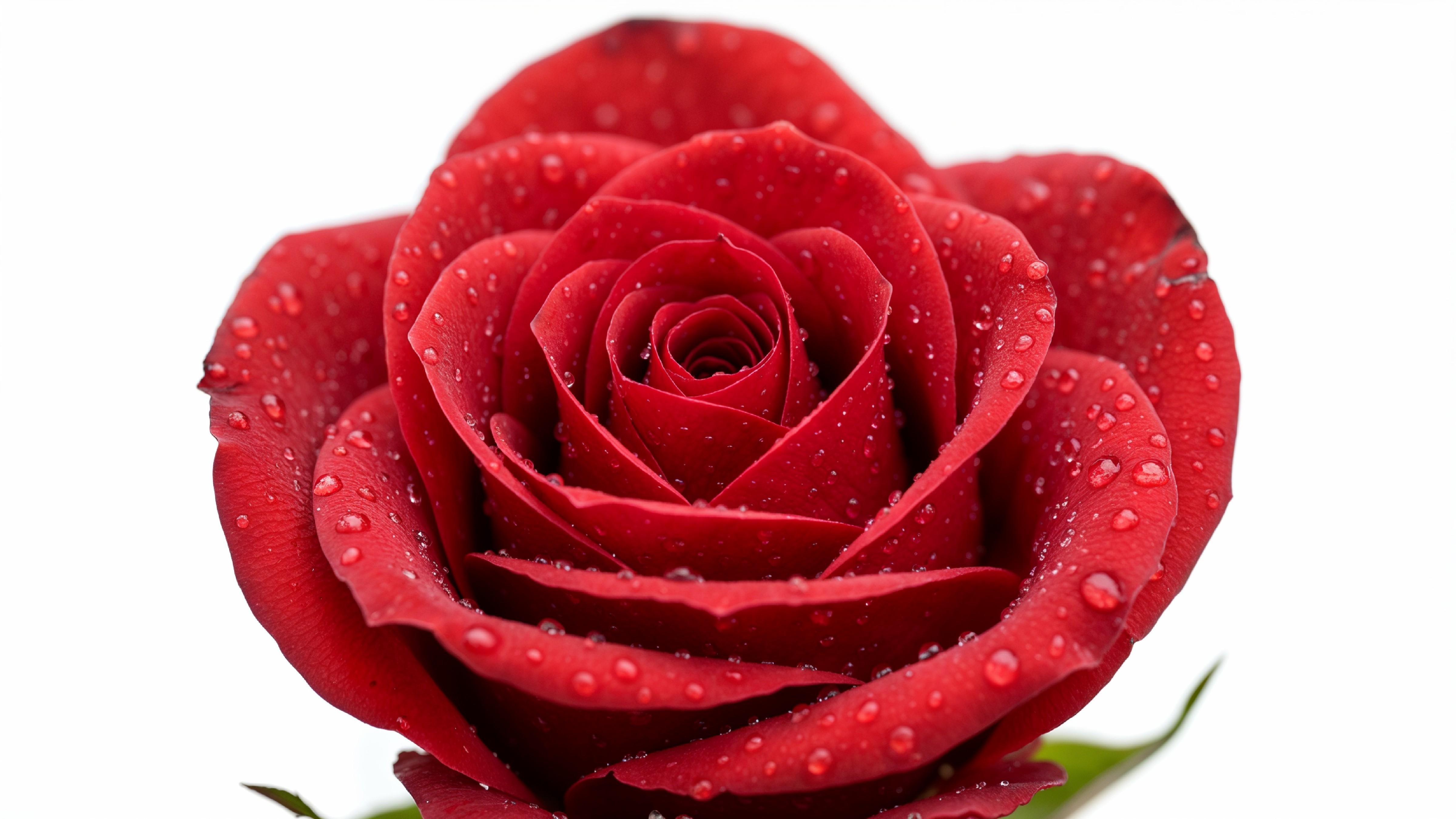 Elegant Red Rose with Dewdrops on White Background