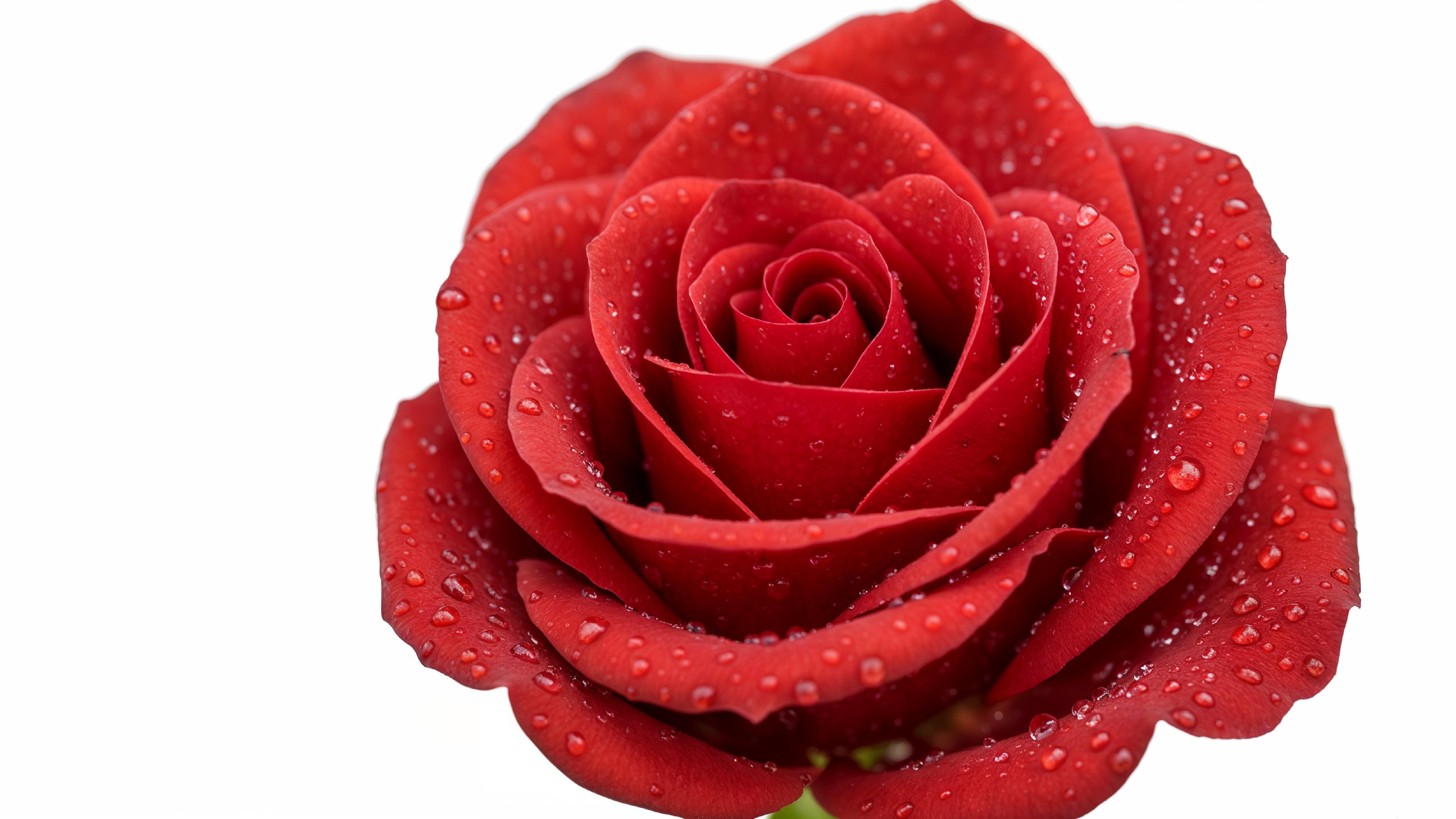 Elegant Red Rose with Dewdrops on White Background