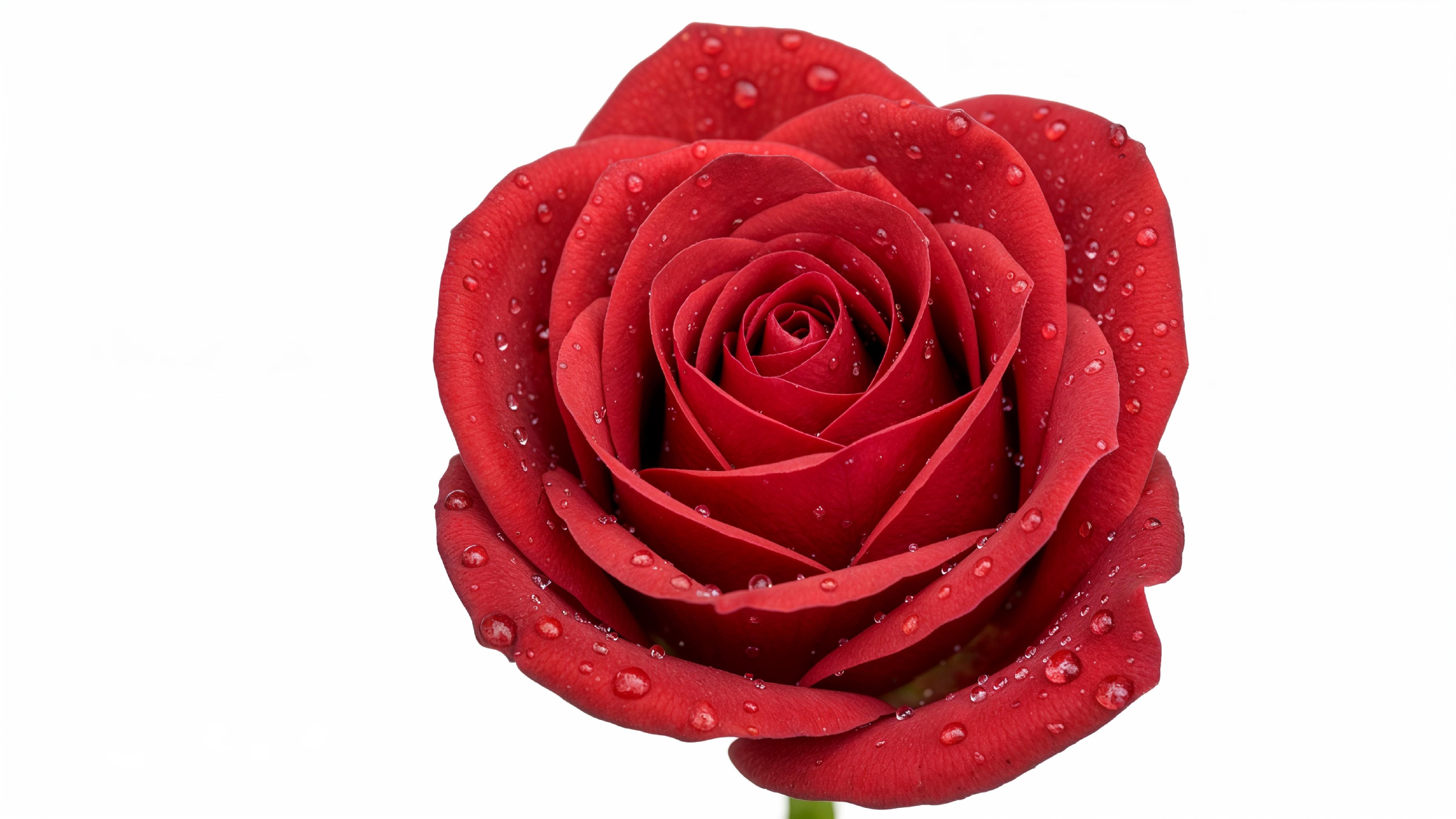 Elegant Red Rose with Dewdrops on White Background