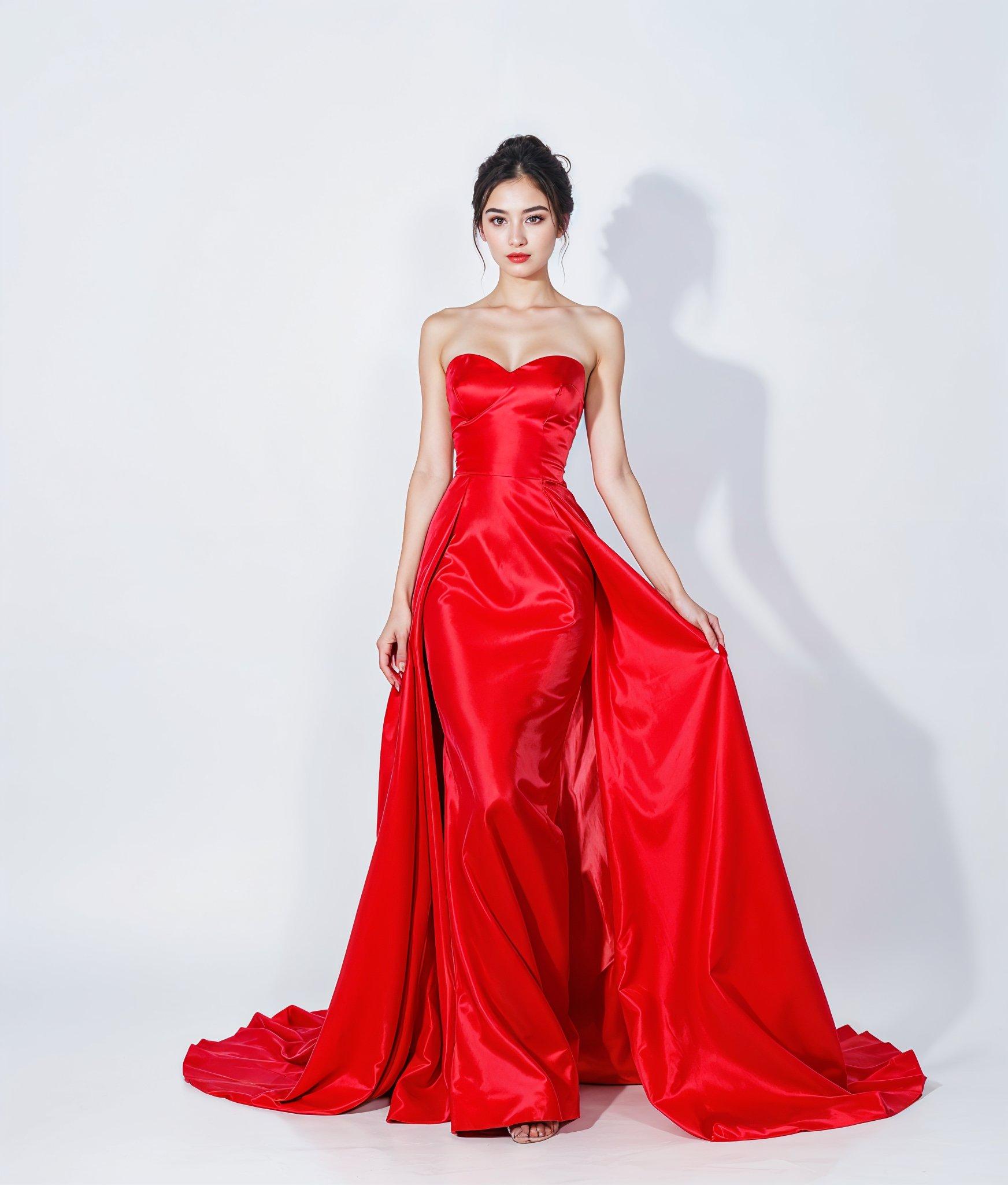 Beautiful Young Woman Wearing Elegant Red Dress Isolated on White Background