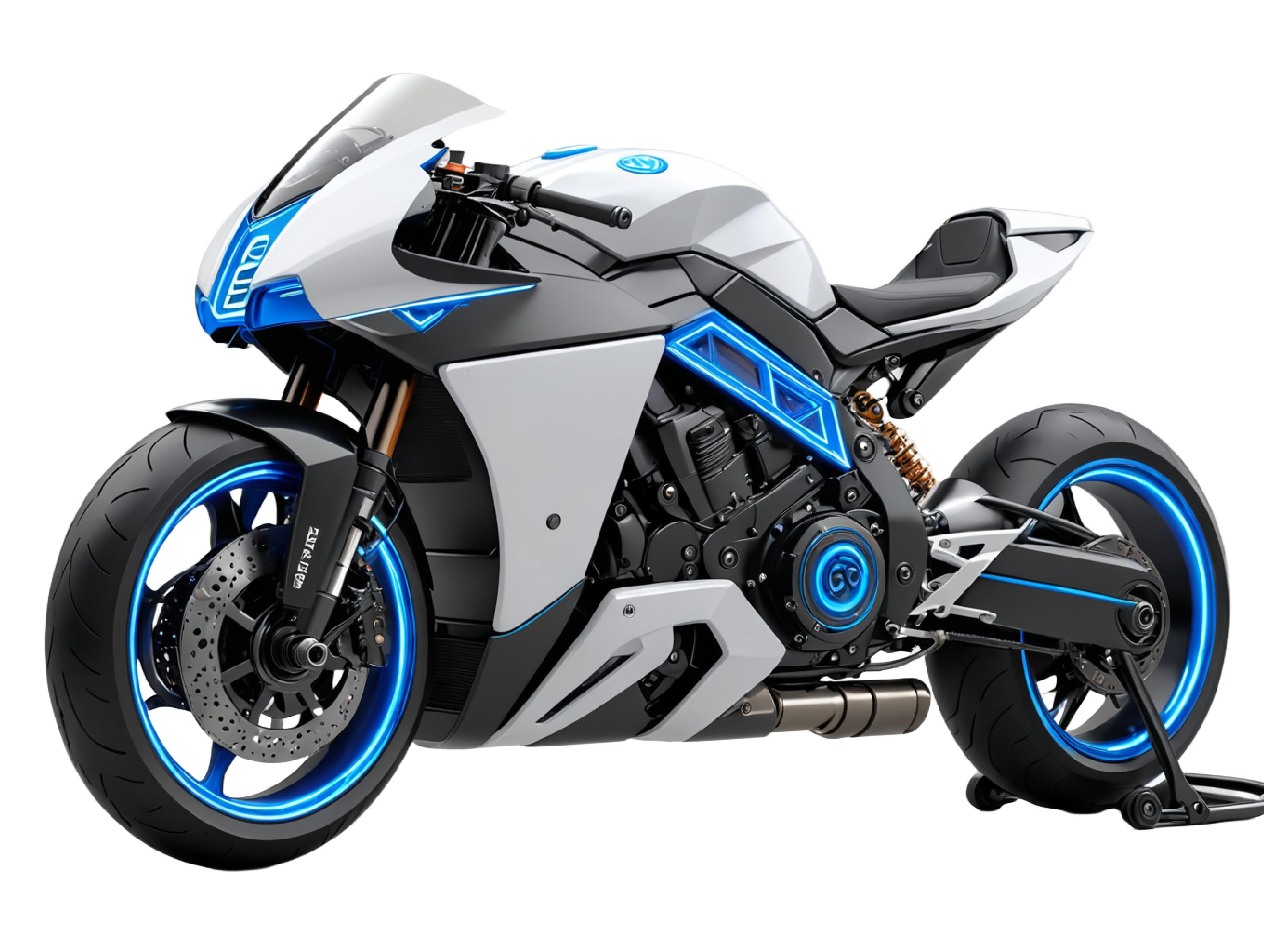 Futuristic Blue Sport Motorcycle Isolated on White Background