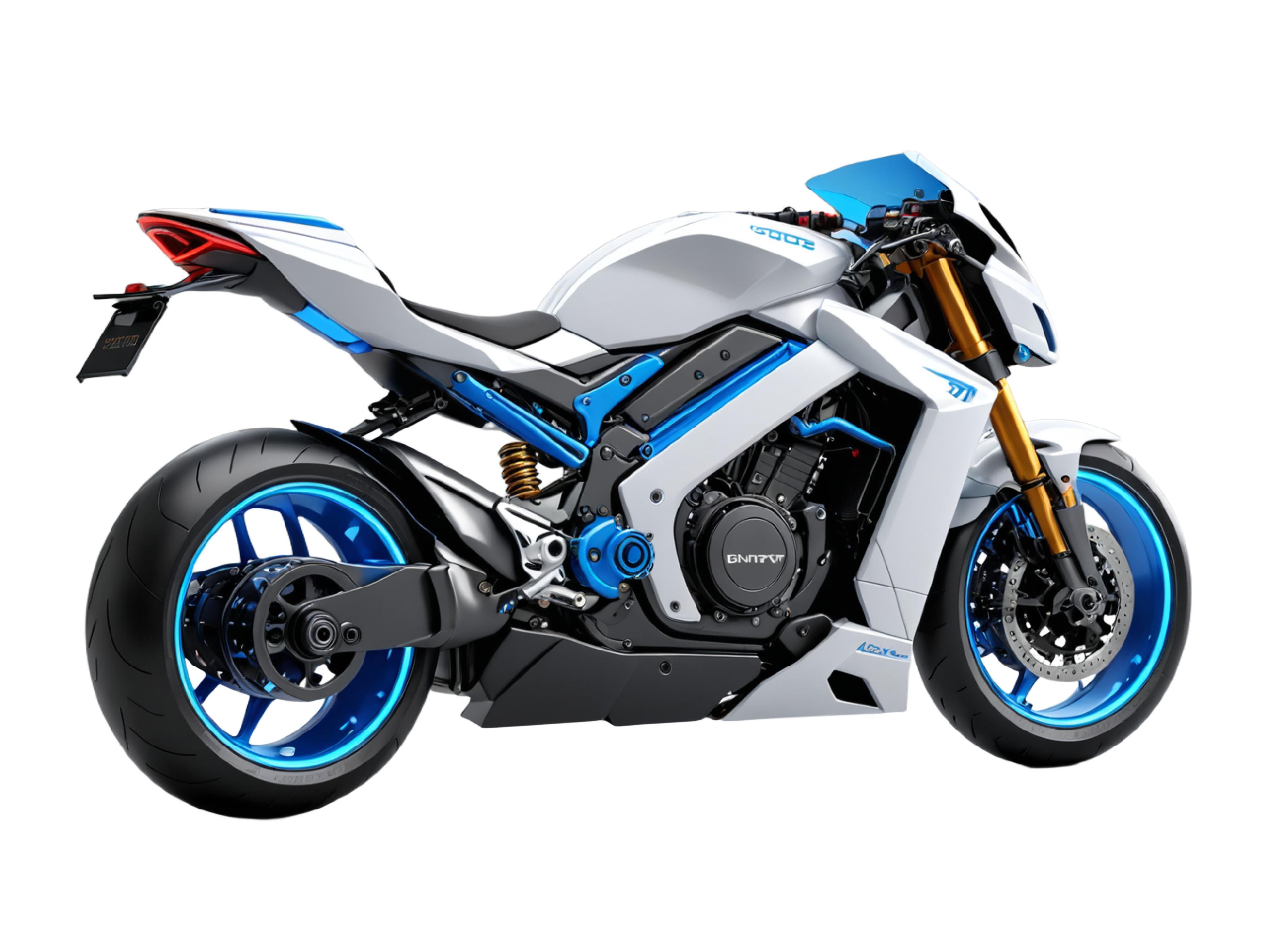 Futuristic Blue Sport Motorcycle Isolated on White Background