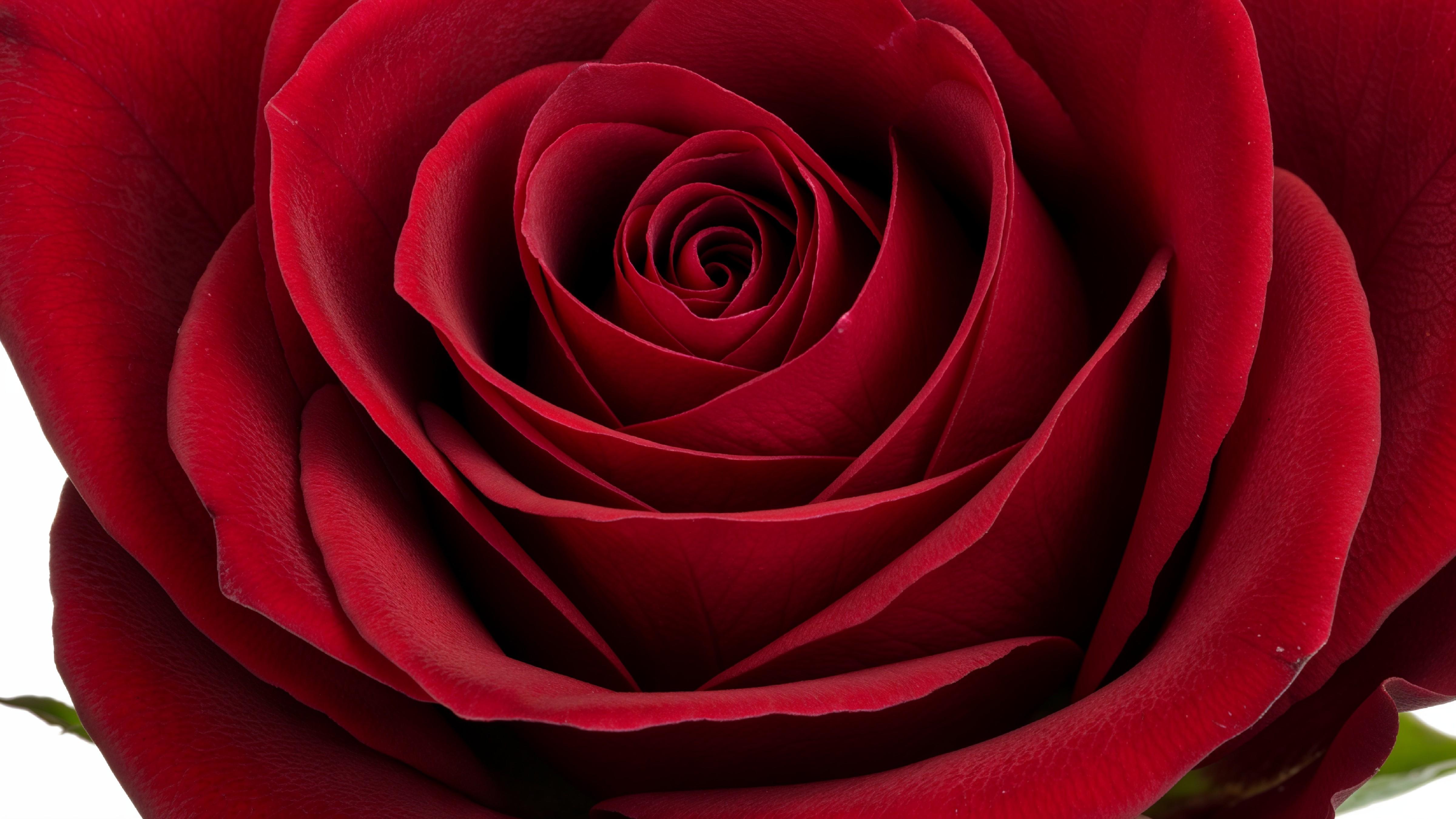 Luxury Red Rose with Green Leaves Isolated on White Background