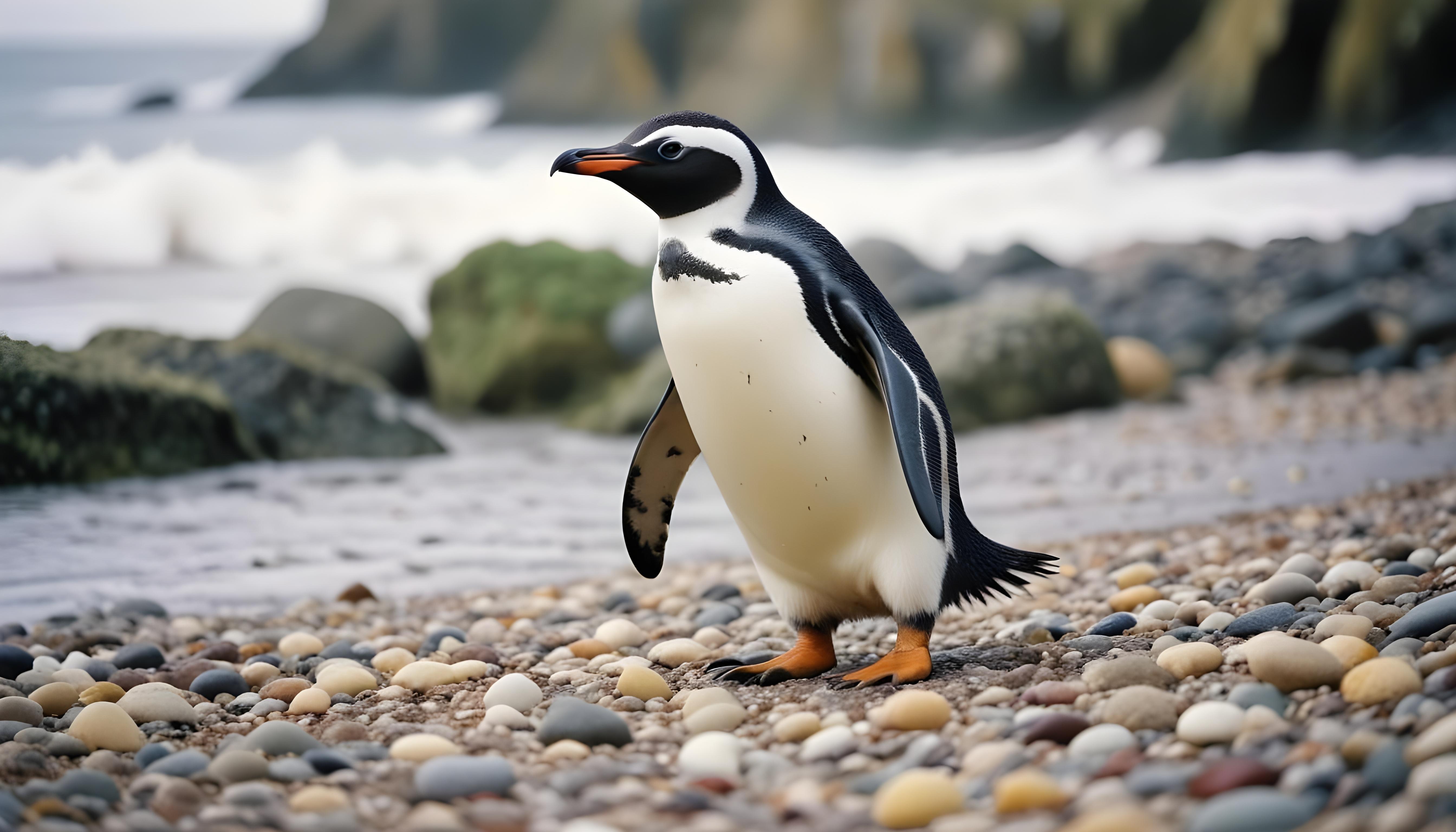 Majestic Penguin in Antarctic Landscape with Snow Covered Mountains Background