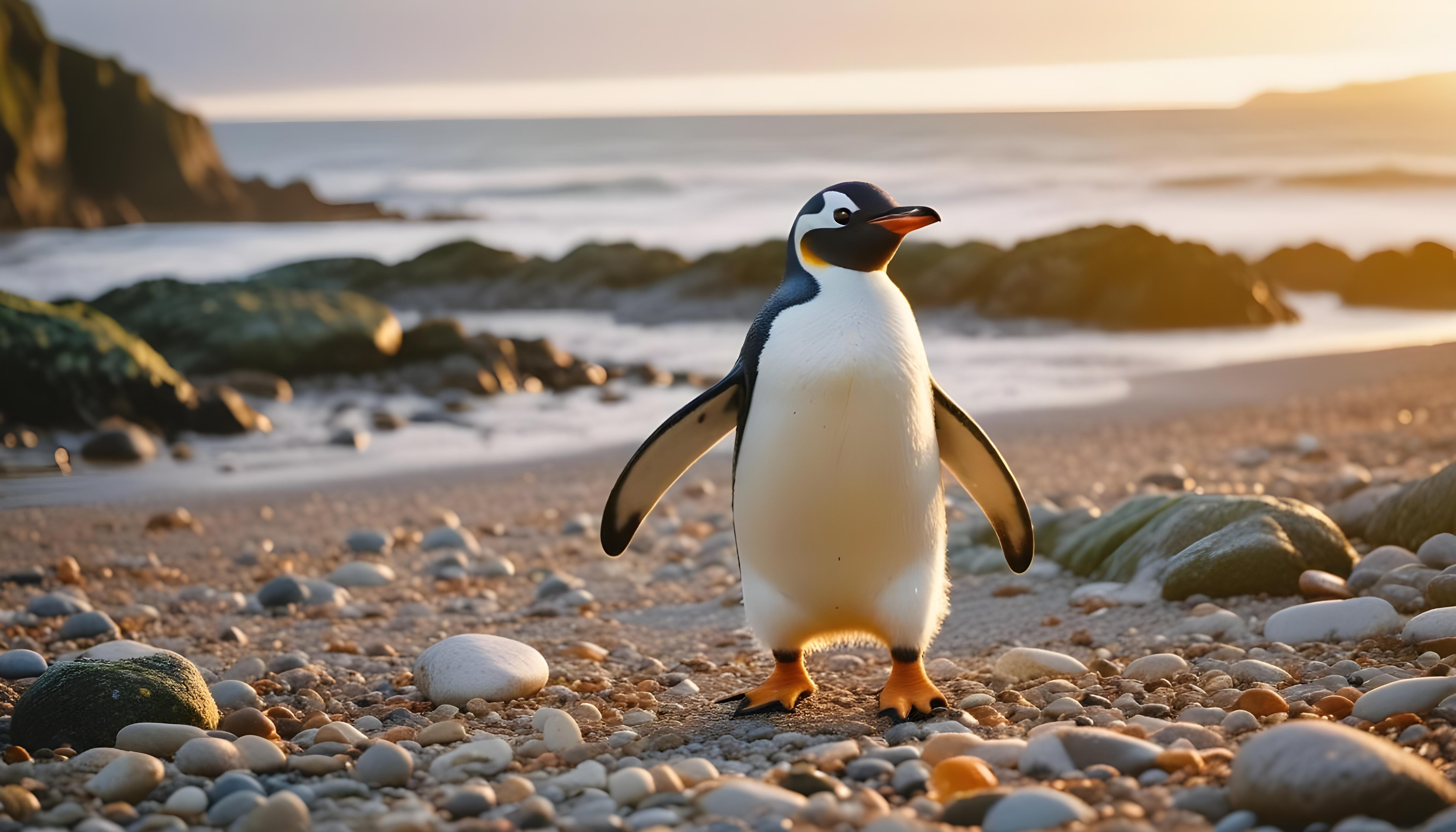 Majestic Penguin in Antarctic Landscape with Snow Covered Mountains Background