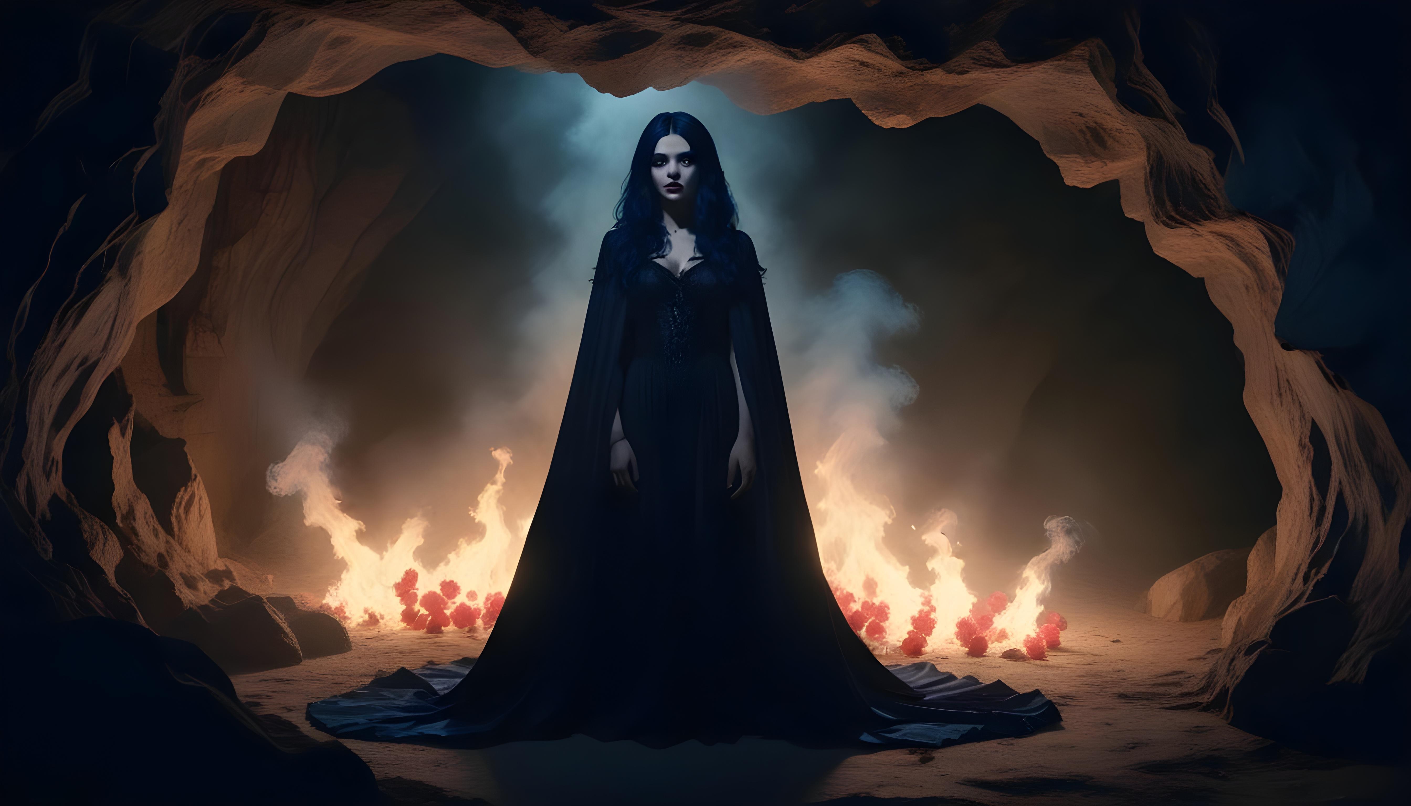 Mystical Vampire Queen Holding Red Rose in Dark Fantasy Gothic Setting